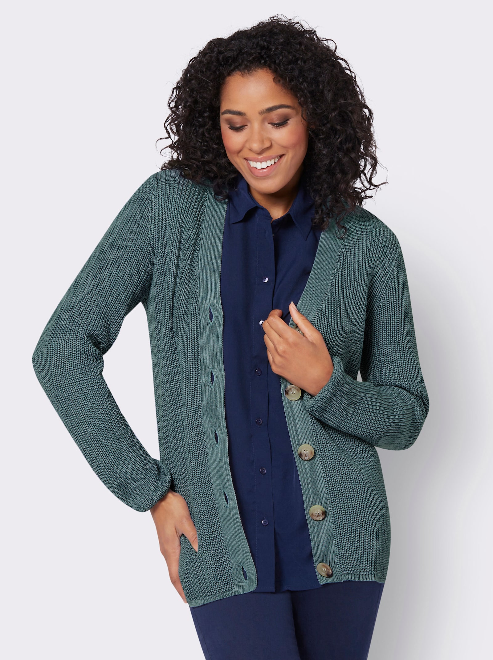 Cardigan in Rippenstrick - jade