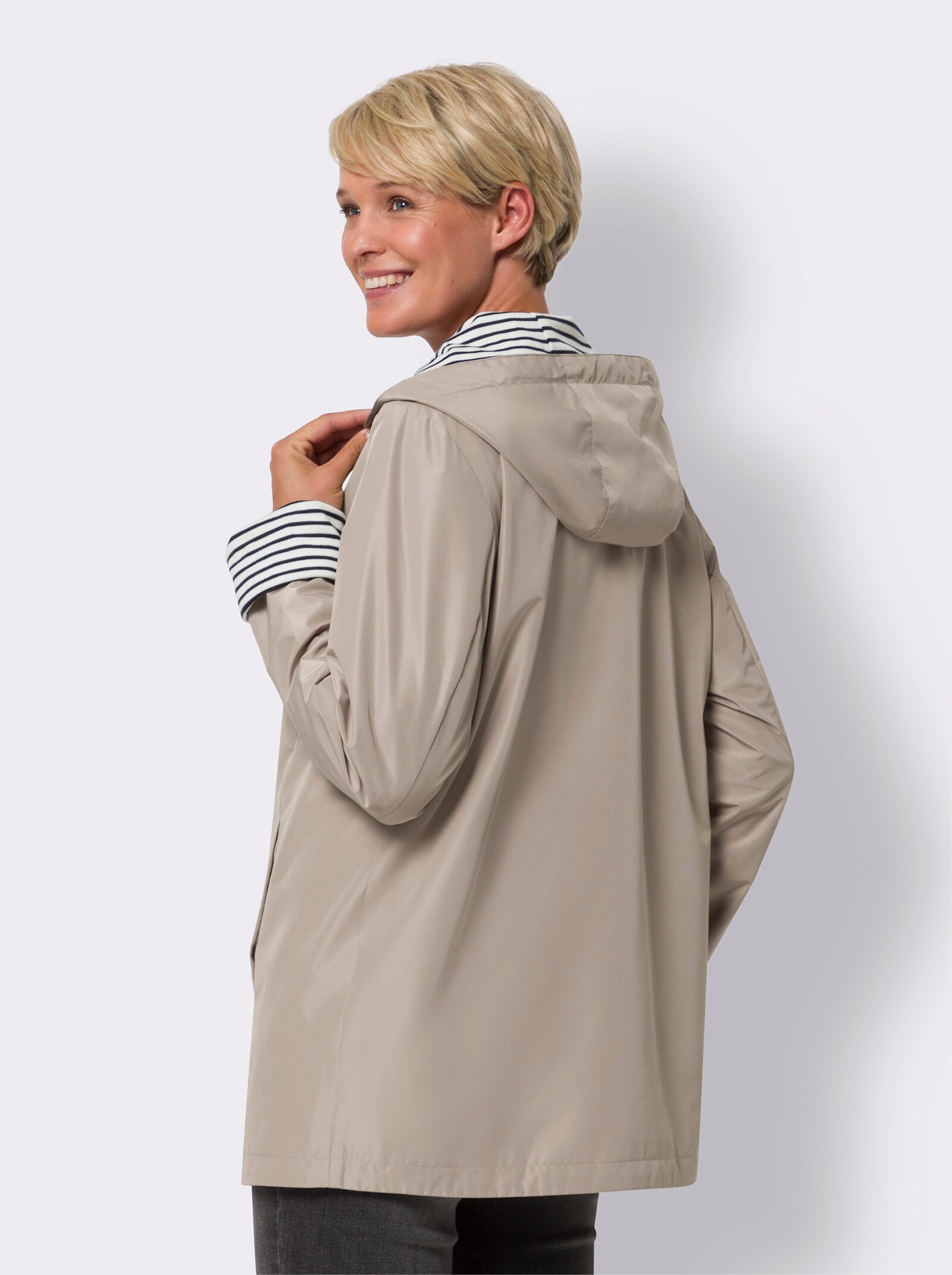 Jacke mit gestreiftem Futter - sesam