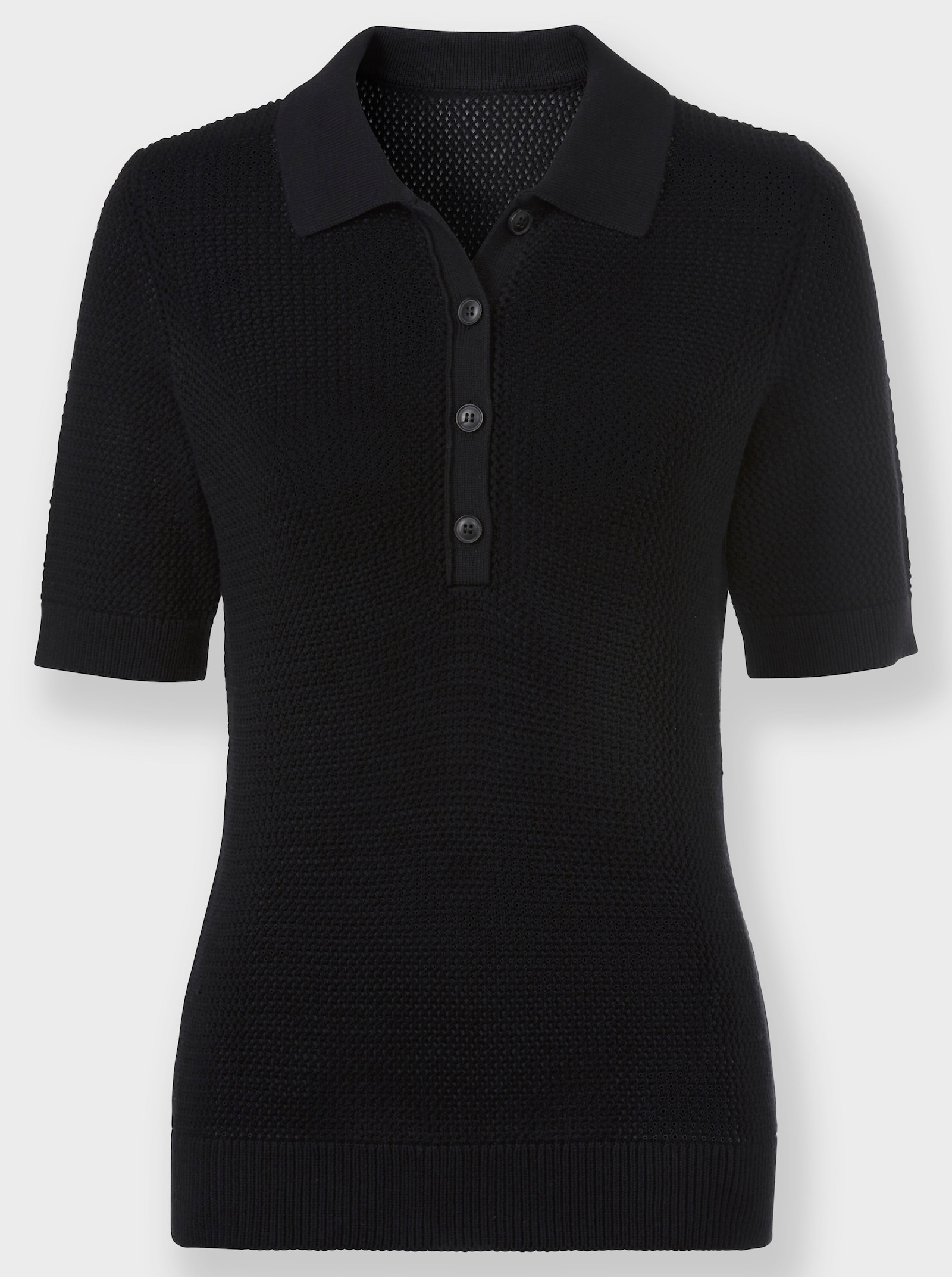 heine Polopullover met ajourtricot - zwart