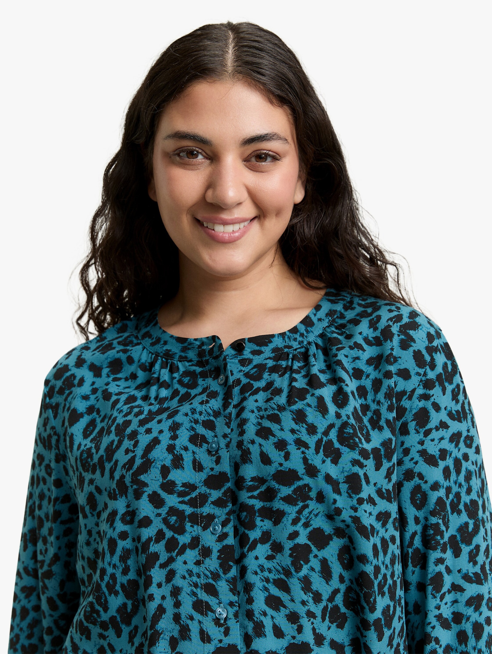 Klassische Bluse - blue black small leo print