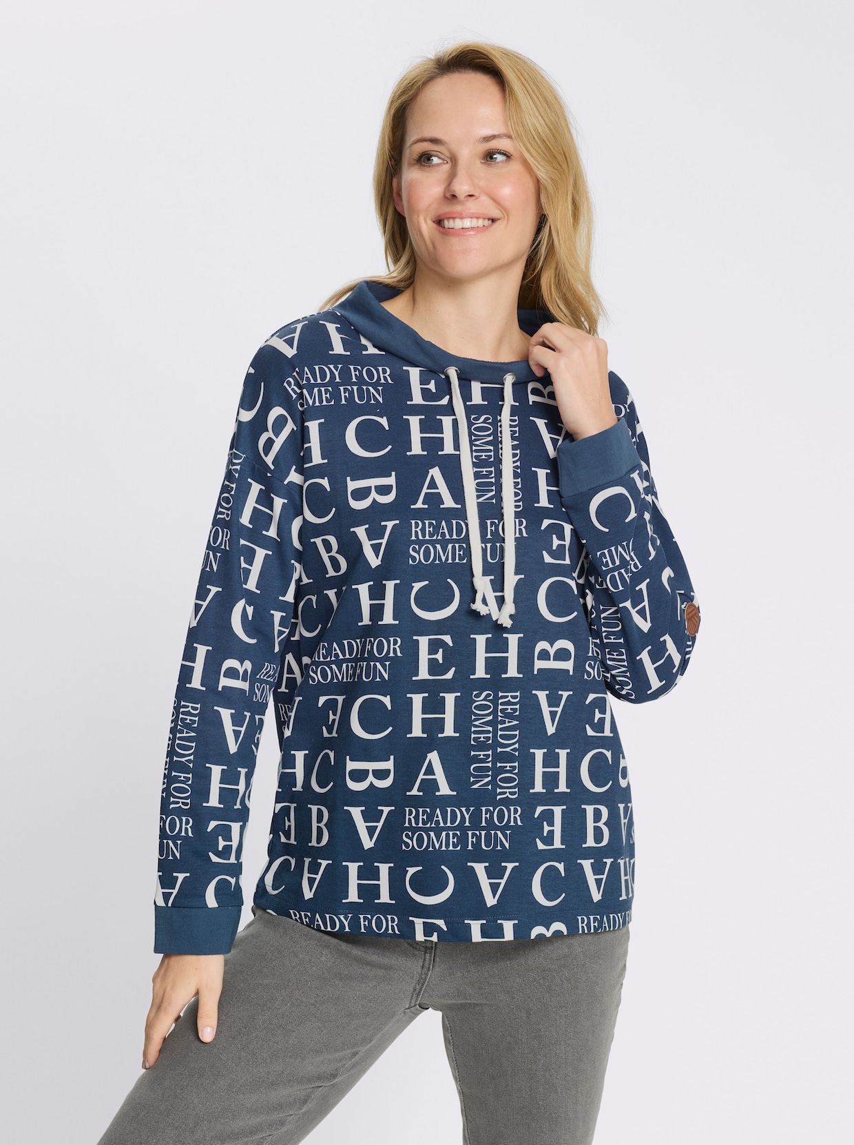 Sweatshirt mit Buchstaben-Druck - dunkelblau-ecru-bedruckt