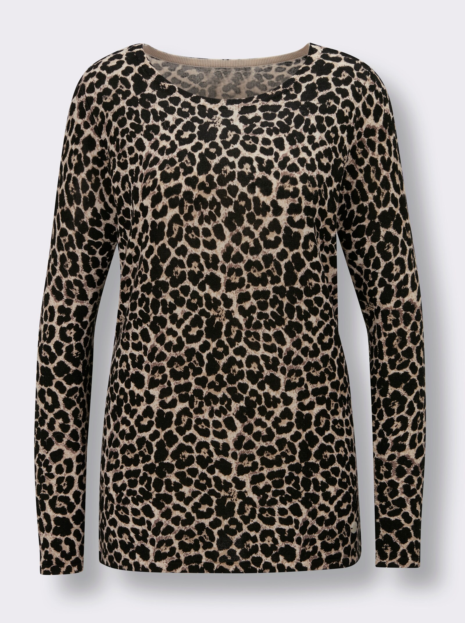 CREATION L PREMIUM Feinstrickpullover mit Wolle - elfenbein-schwarz-bedruckt