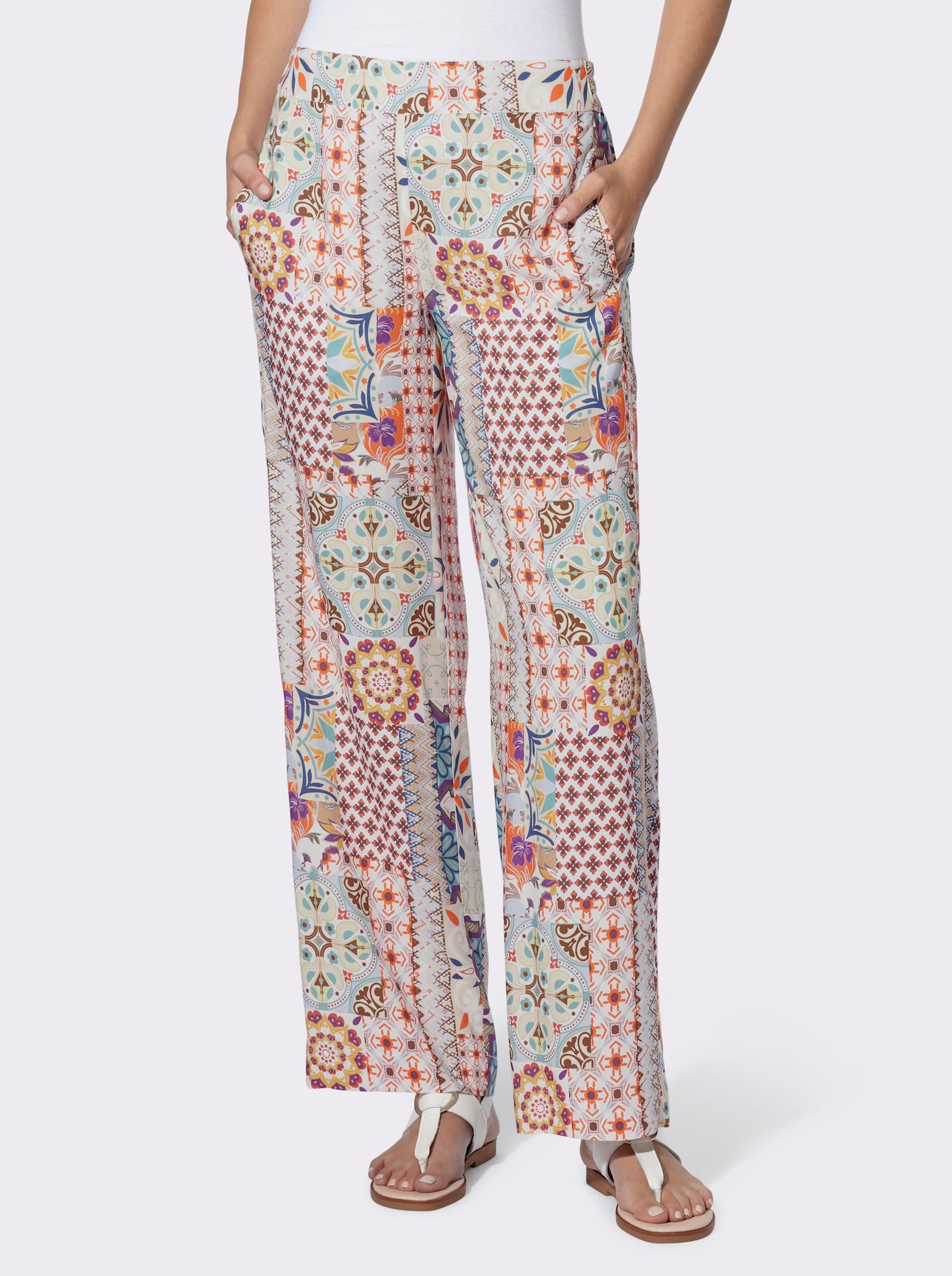 heine Druckhose in Patch-Optik - terra-lila-bedruckt