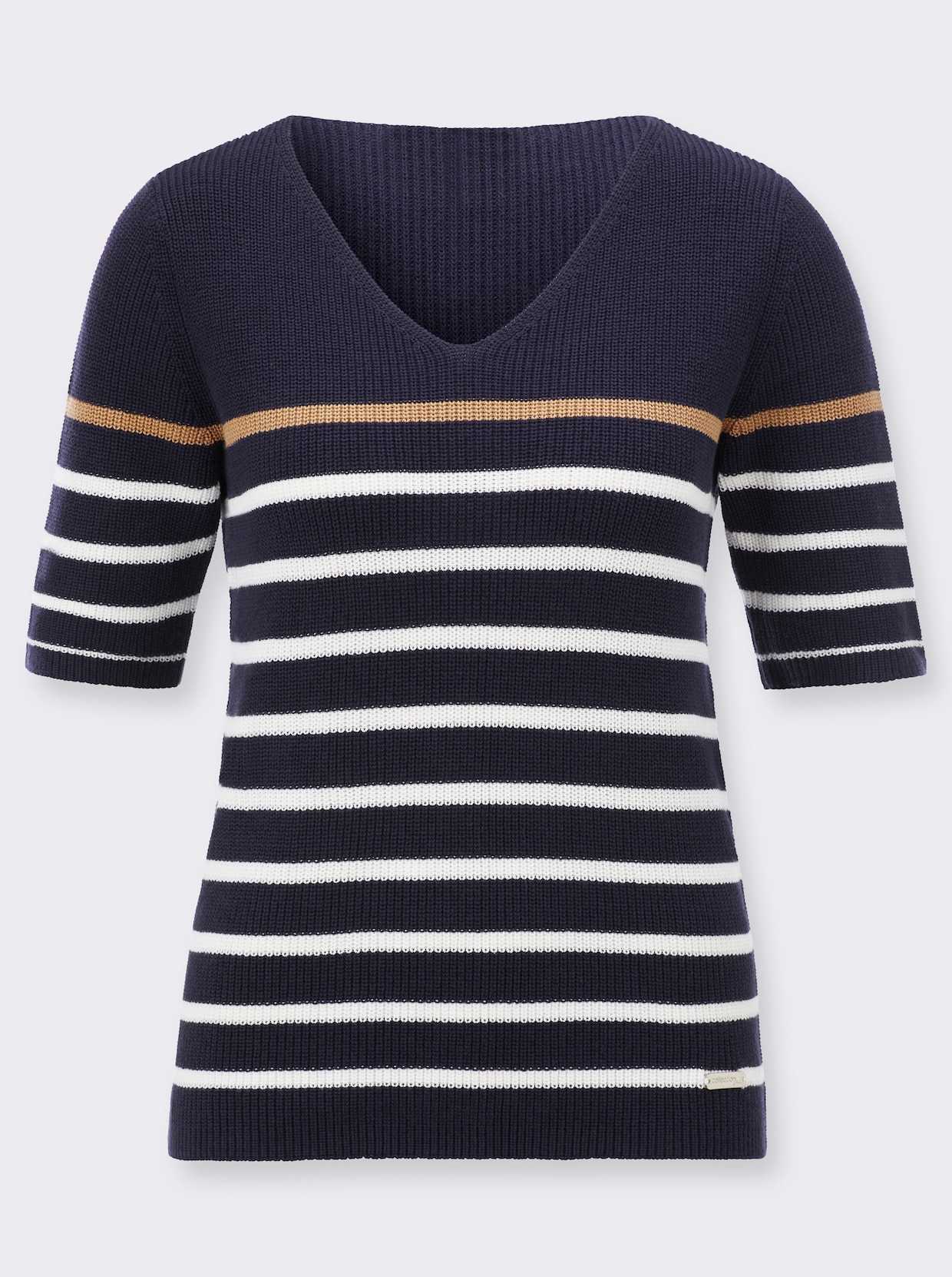 Kurzarmpullover - marine-ecru-geringelt