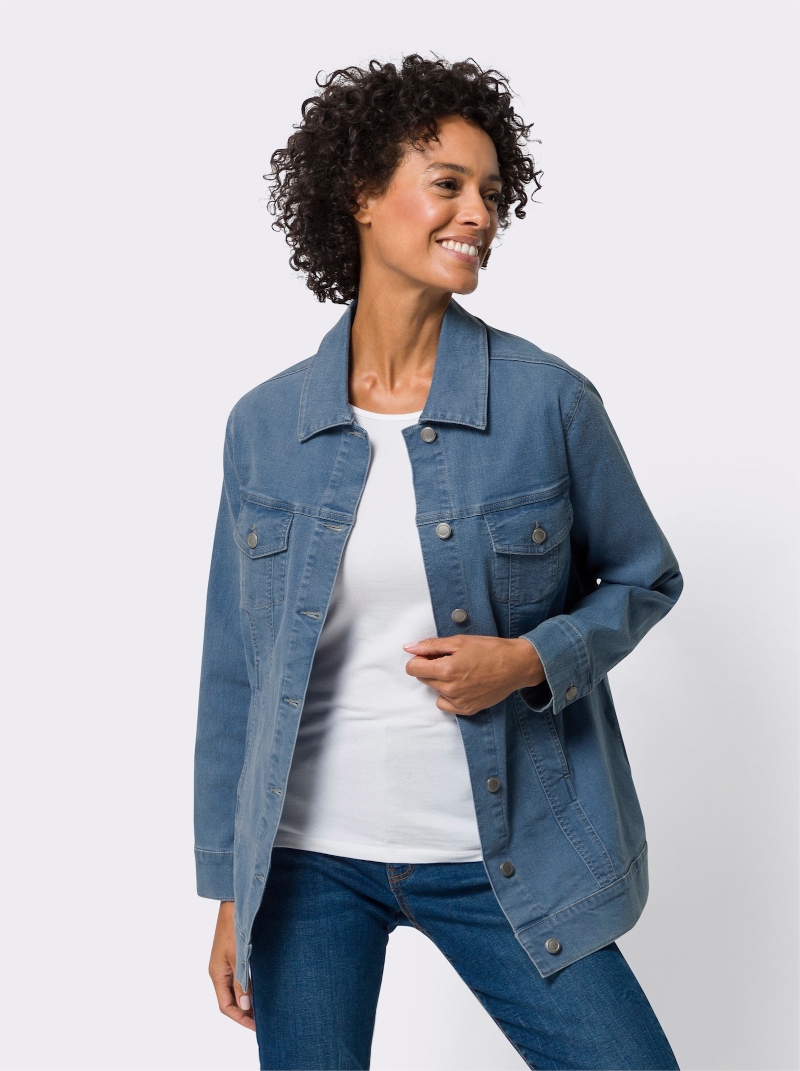 Jeansjacke in Longform - blue-bleached