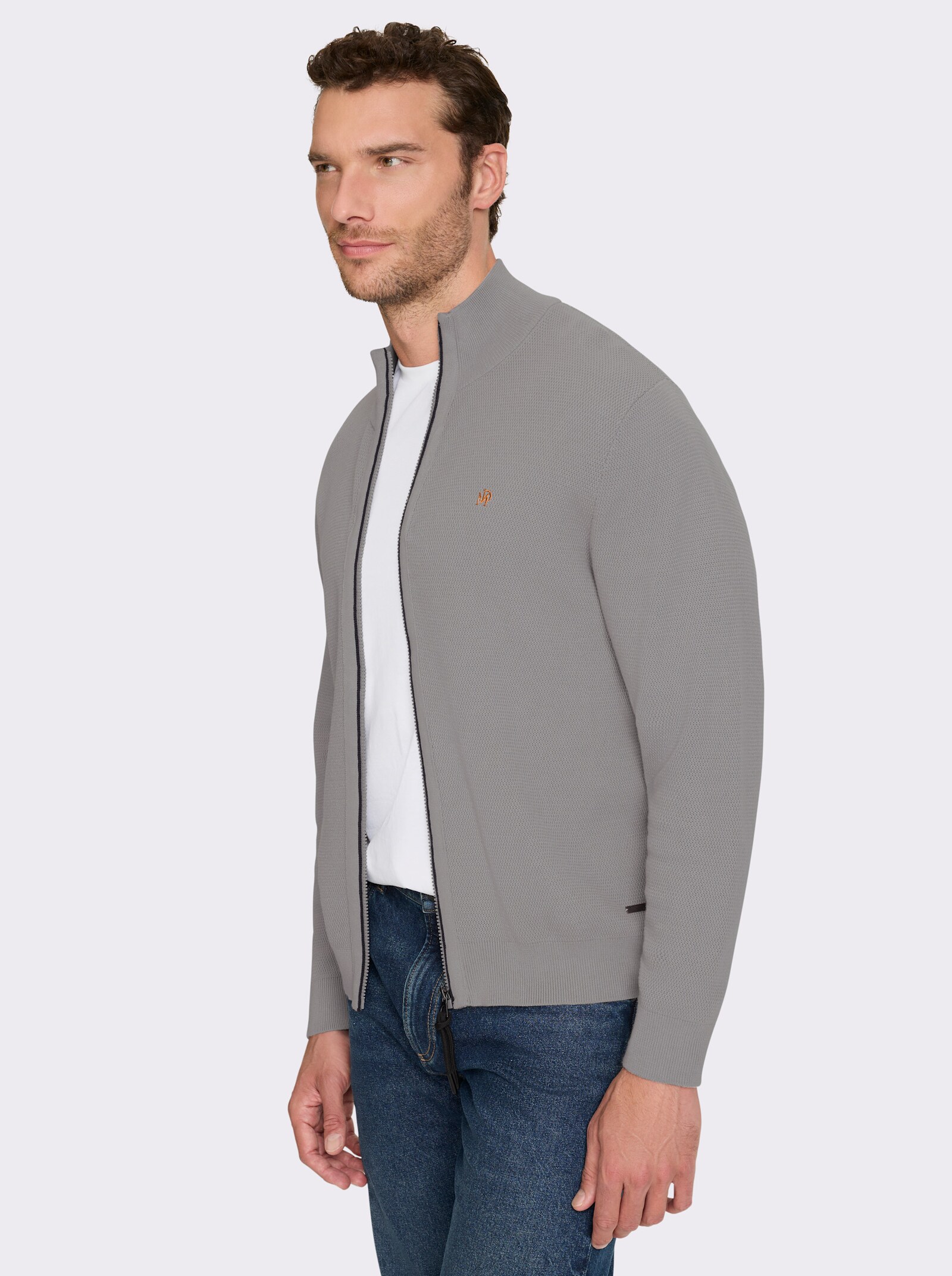 Marco Donati Shirtjacke mit Strukturmuster, Baumwolle - steingrau-marine