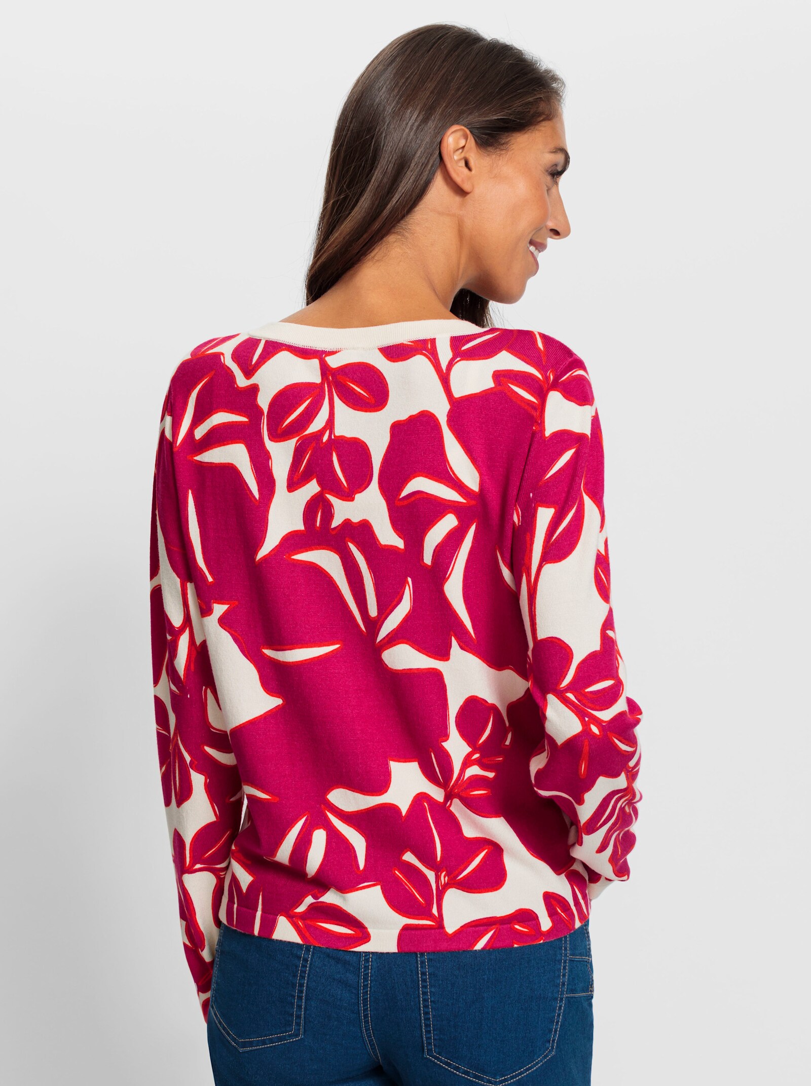 heine Jack van fijntricot met bloemenprint - champagne/pink bedrukt