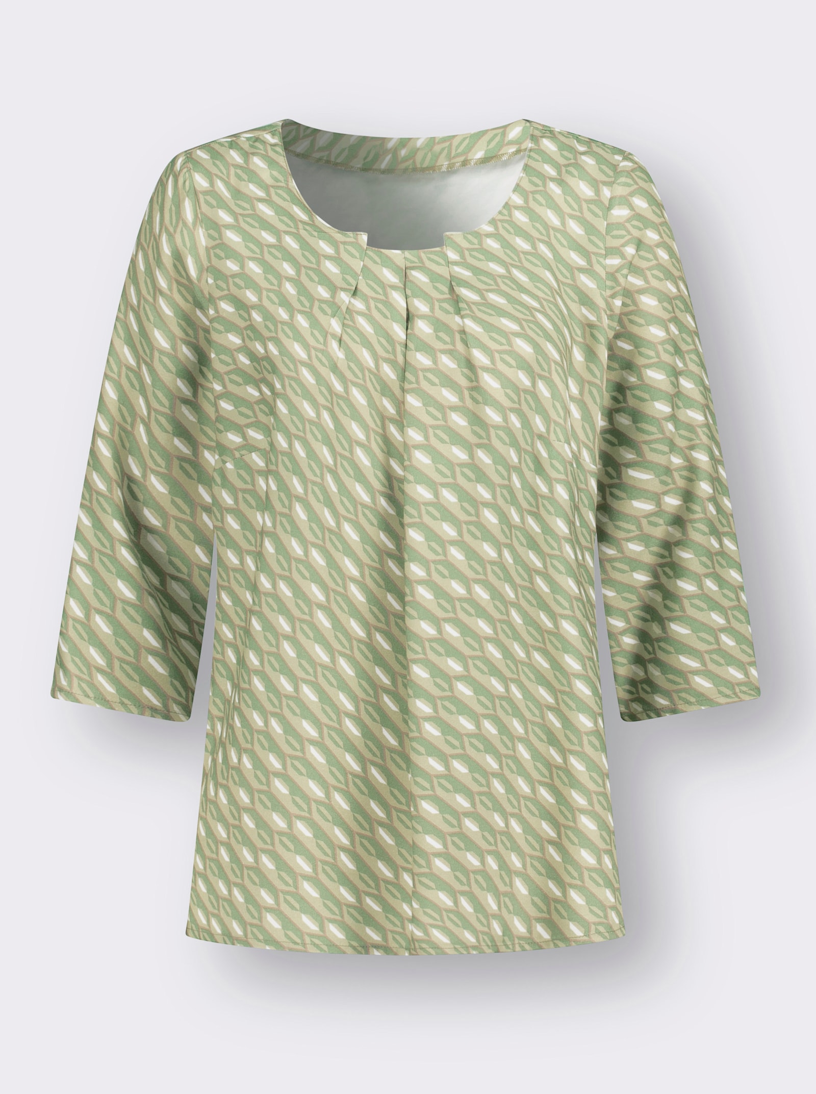 Schlupfbluse mit Seitenschlitzen - weiß-apfel-bedruckt