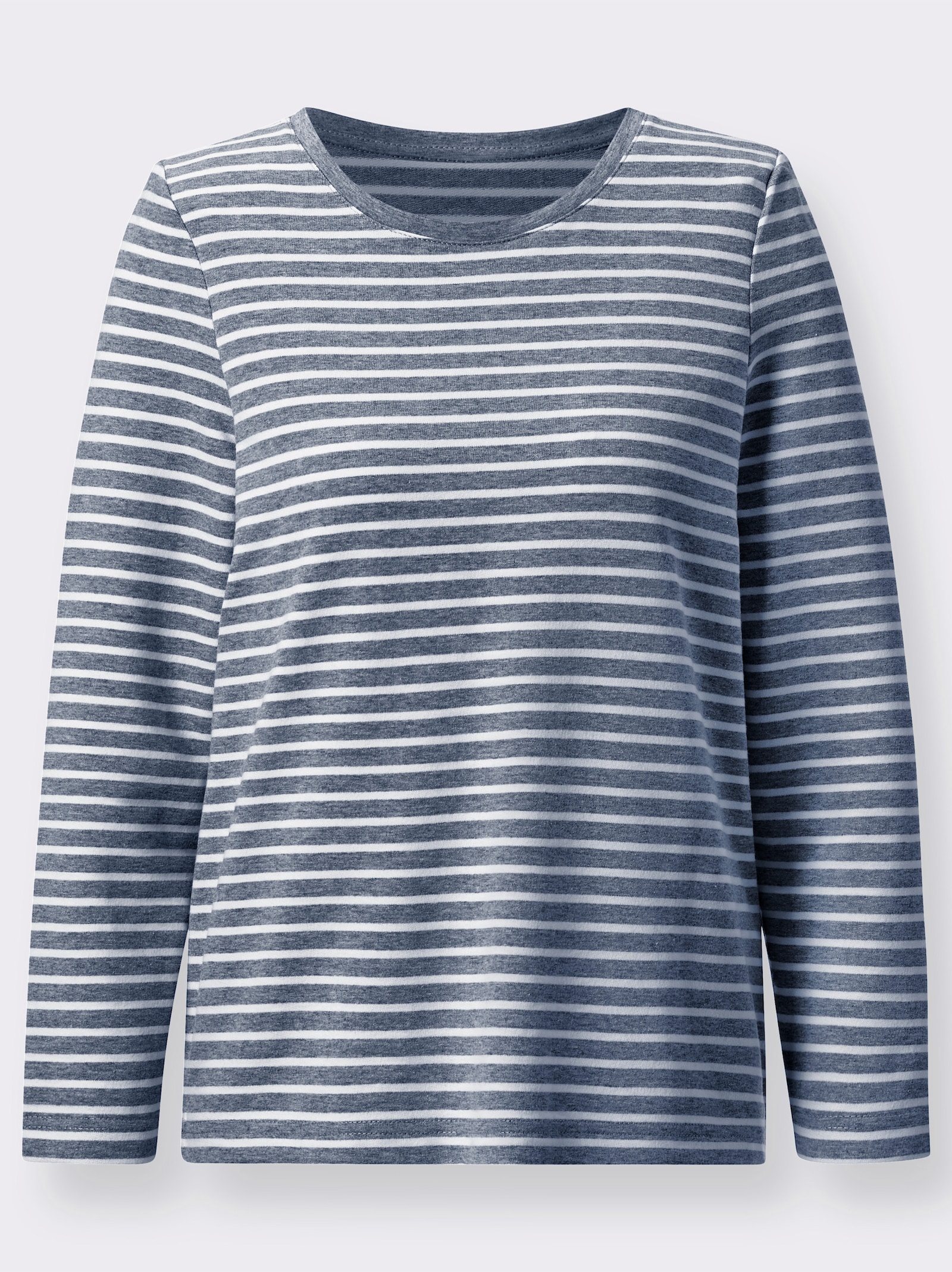 Langarmshirt mit Ringel-Dessin, garngefärbt - jeansblau-gestreift