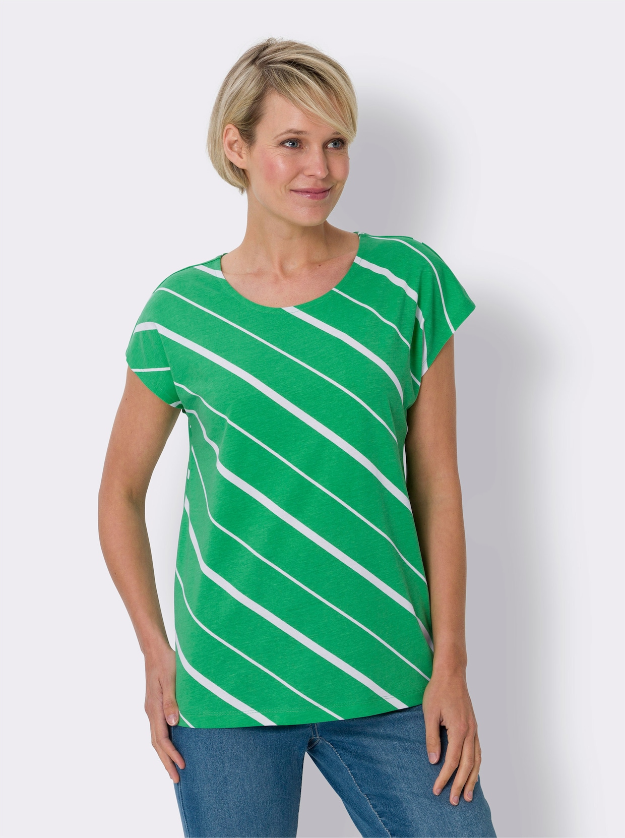 Tričko s krátkymi rukávmi - trávovo zelená-biela pruhovaná