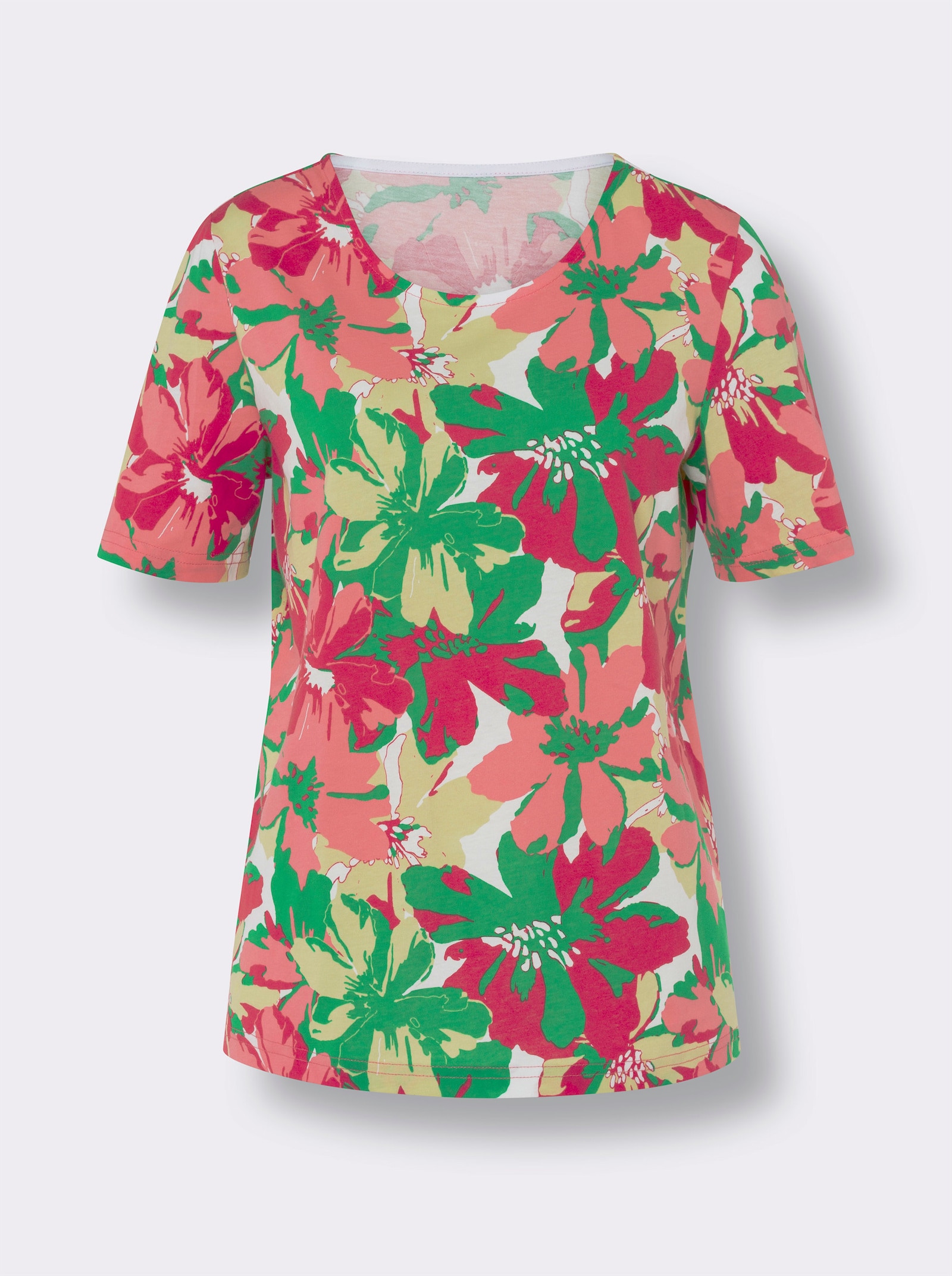 Tričko s krátkymi rukávmi a kvetinovým vzorom - Tráv. zel.-homárová potlač