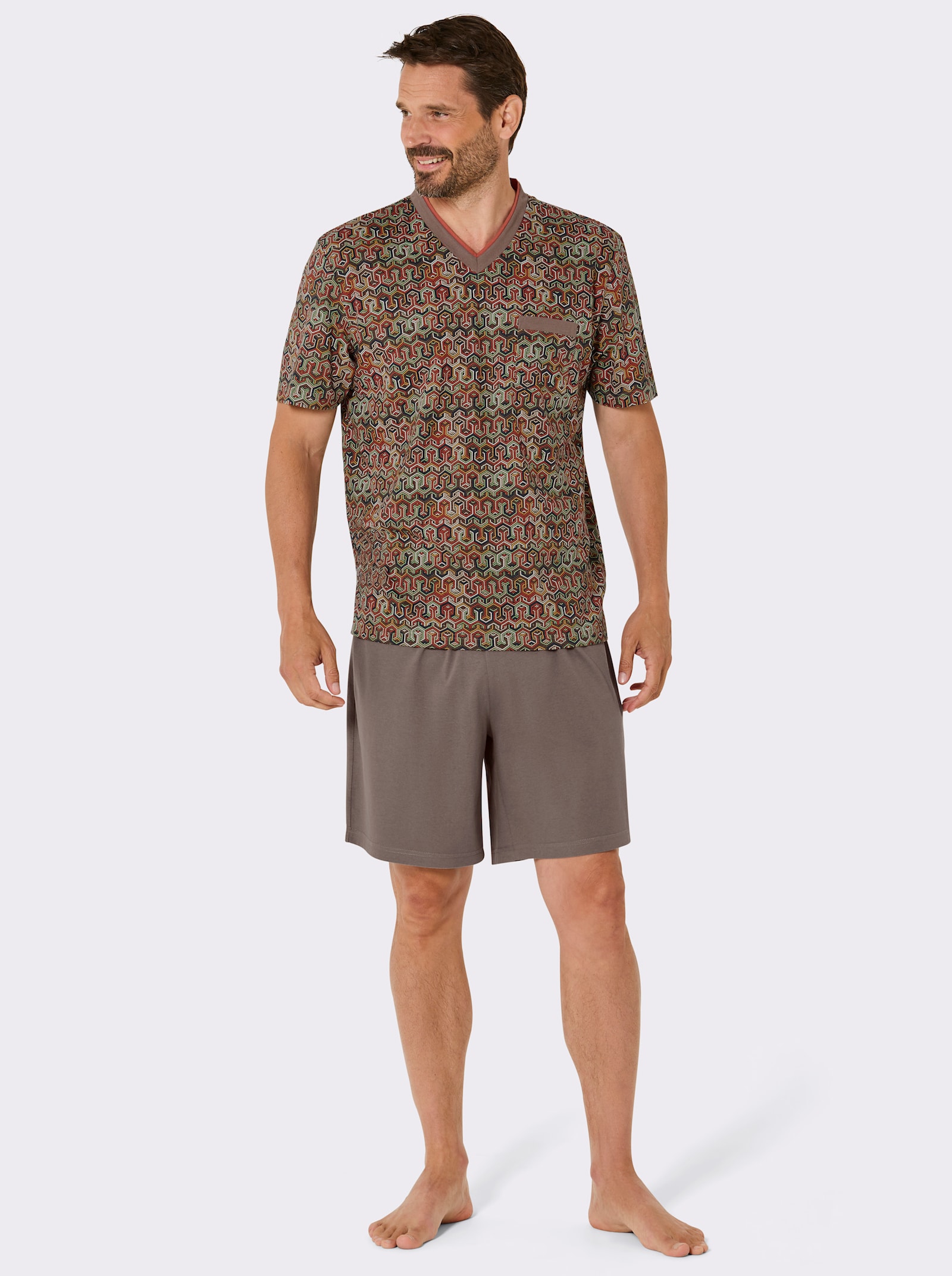wäschepur men Shorty mit Dehnbund-Hose - terra-dunkeltaupe-bedruckt