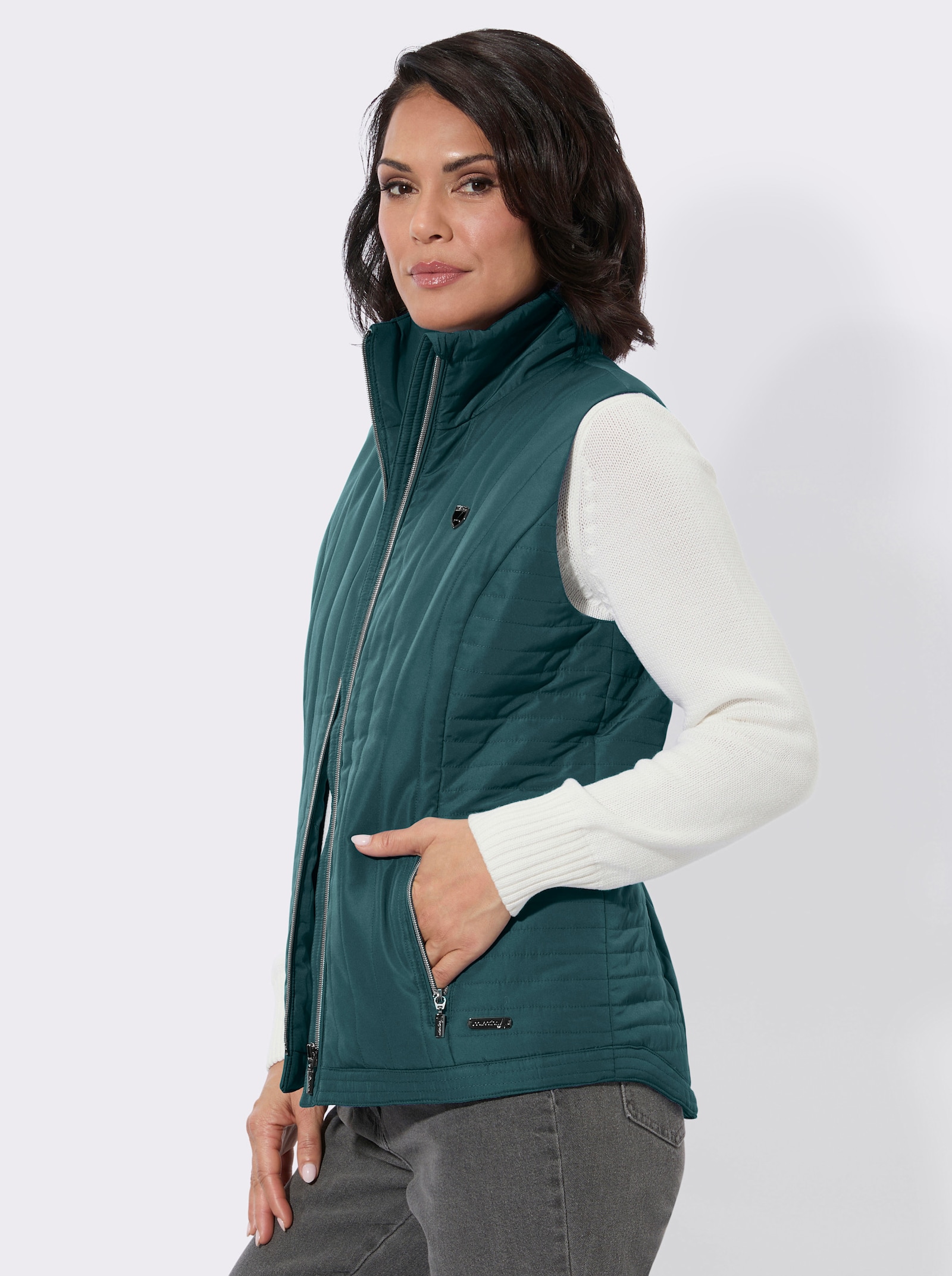 Steppweste mit Zippertaschen - petrol