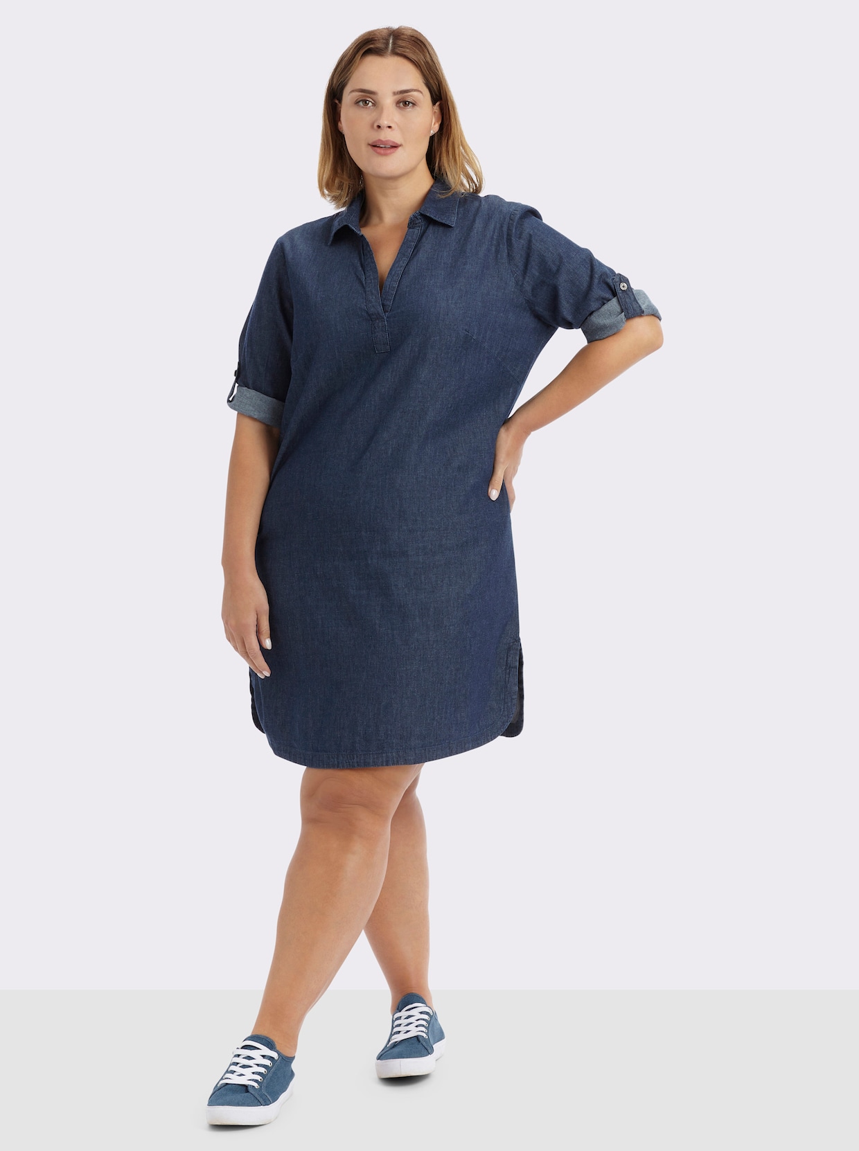 Jeanskleid in Schlupfform - blue-stone-washed