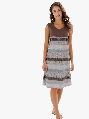 Sommerkleid - grau-braun-bedruckt