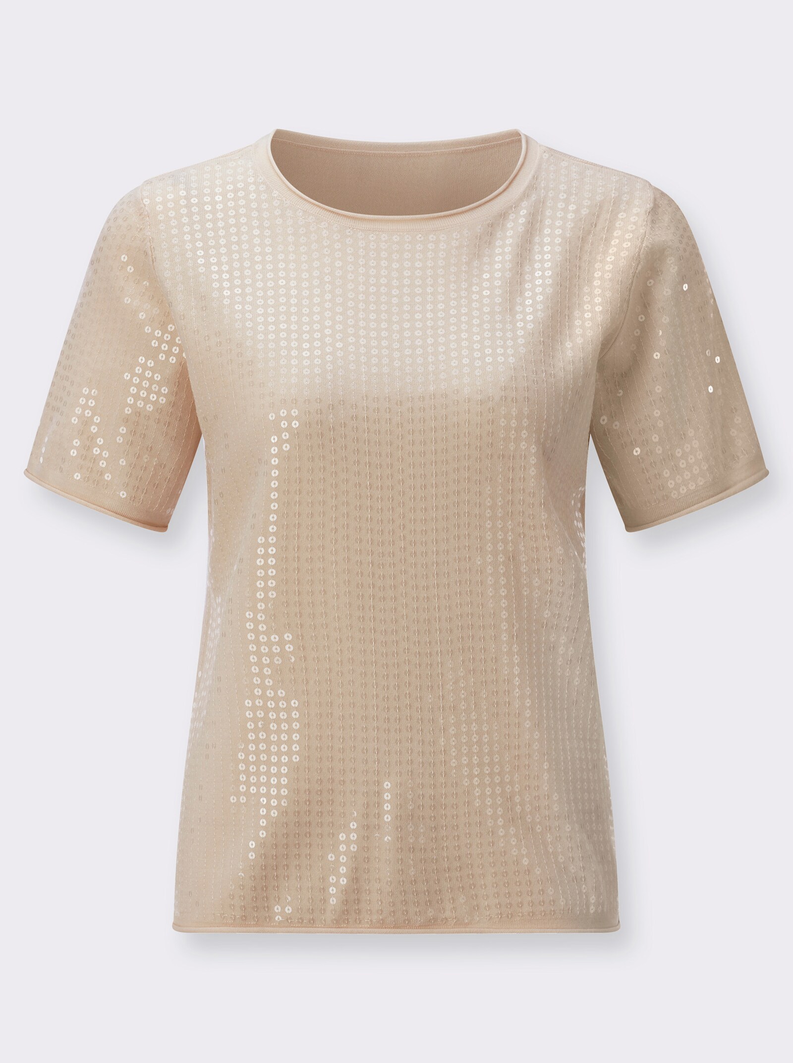 Kurzarmpullover mit transparenten Pailletten - elfenbein