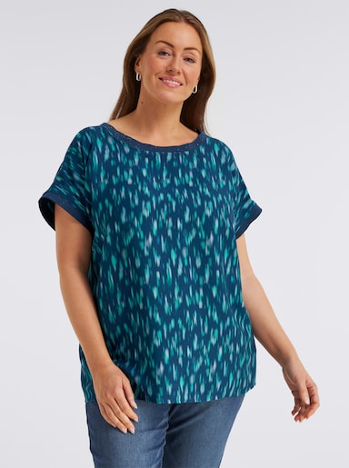 Druckbluse aus reiner, edler Viskose - dunkelblau-salbei-bedruckt