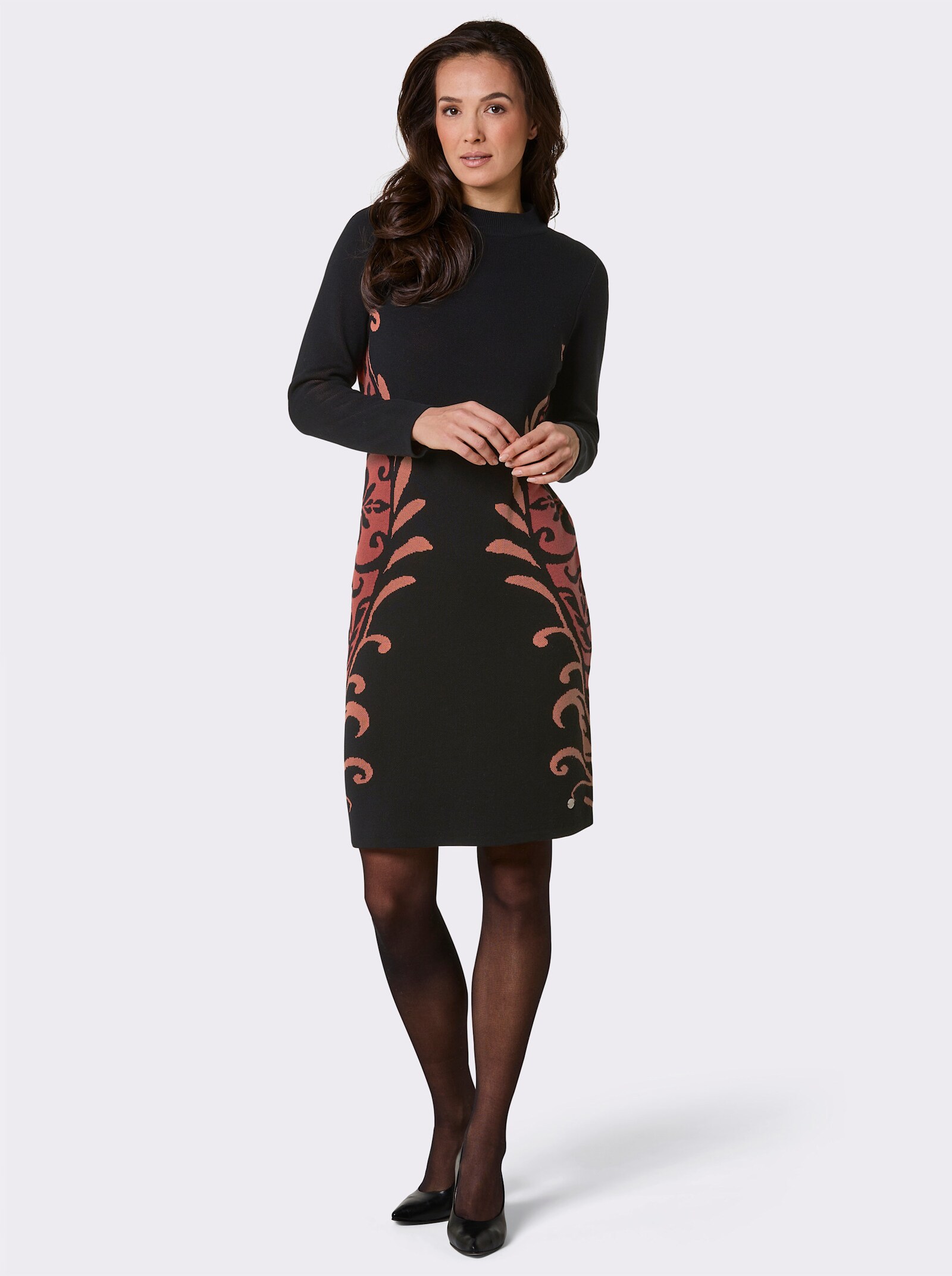 CREATION L PREMIUM Strickkleid mit Kelchkragen - schwarz-terra