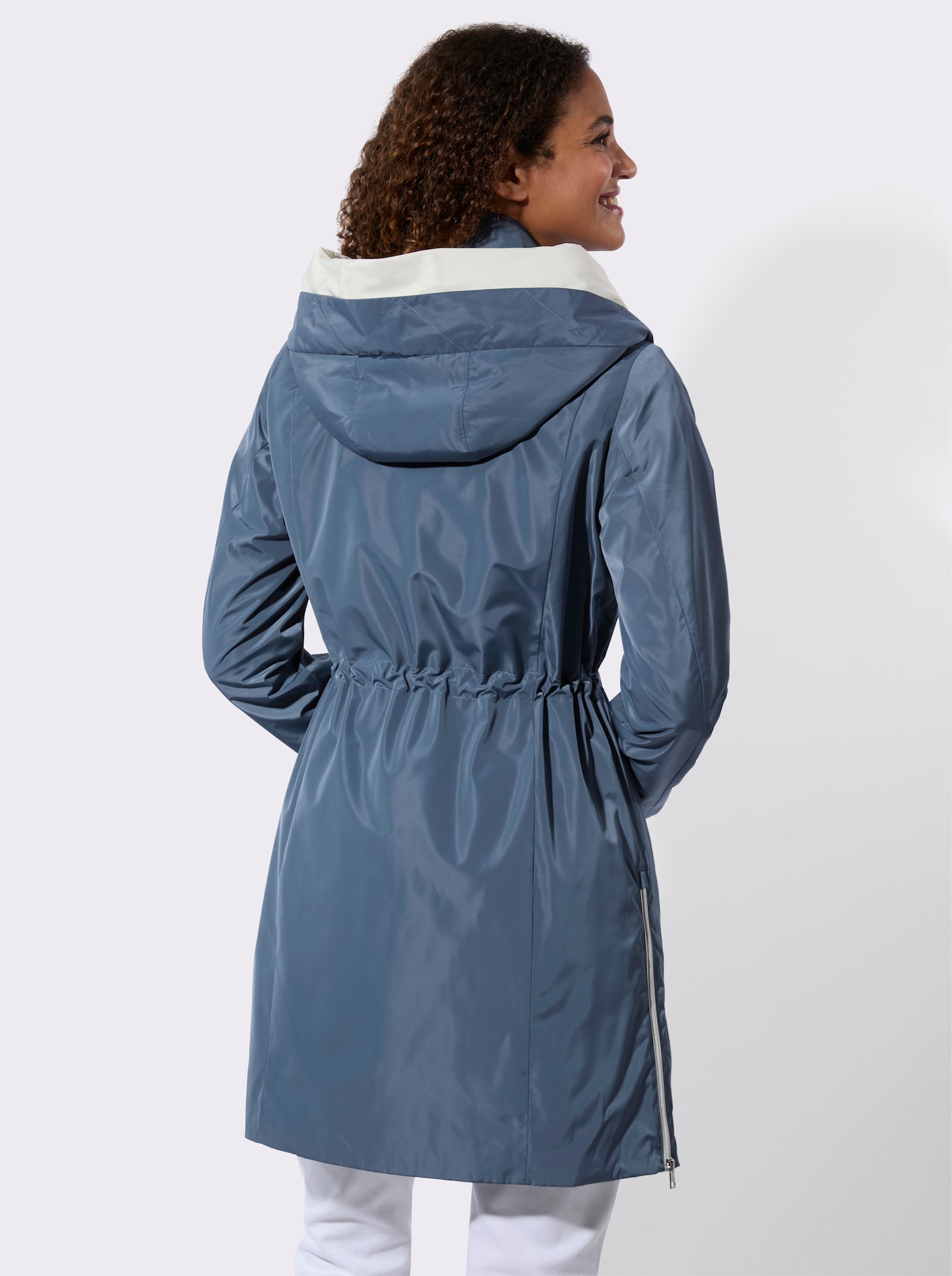 Kurzmantel in 2-in-1-Optik - rauchblau-ecru