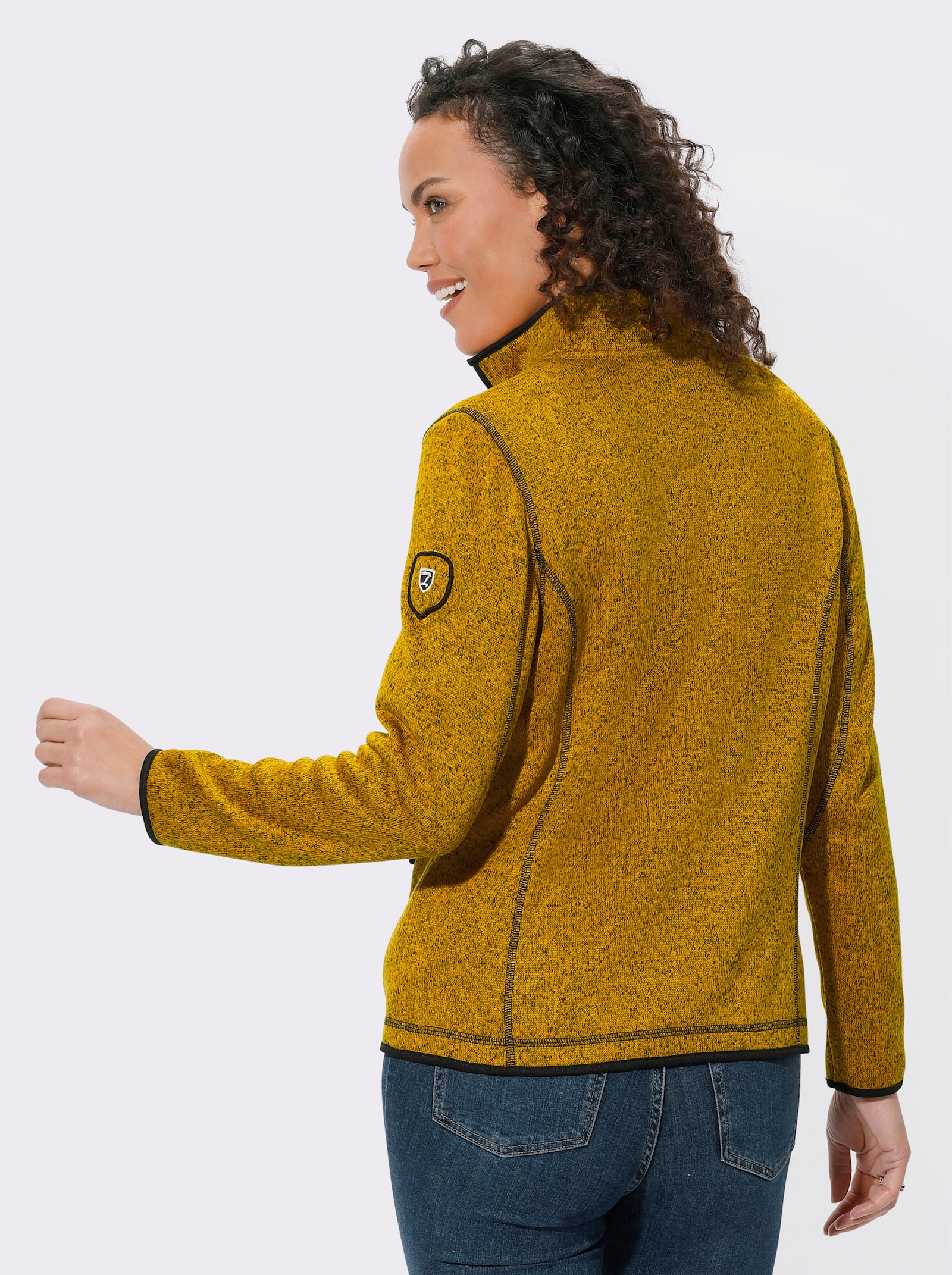 Strickfleecejacke in Melange-Optik - ocker-schwarz-gemustert