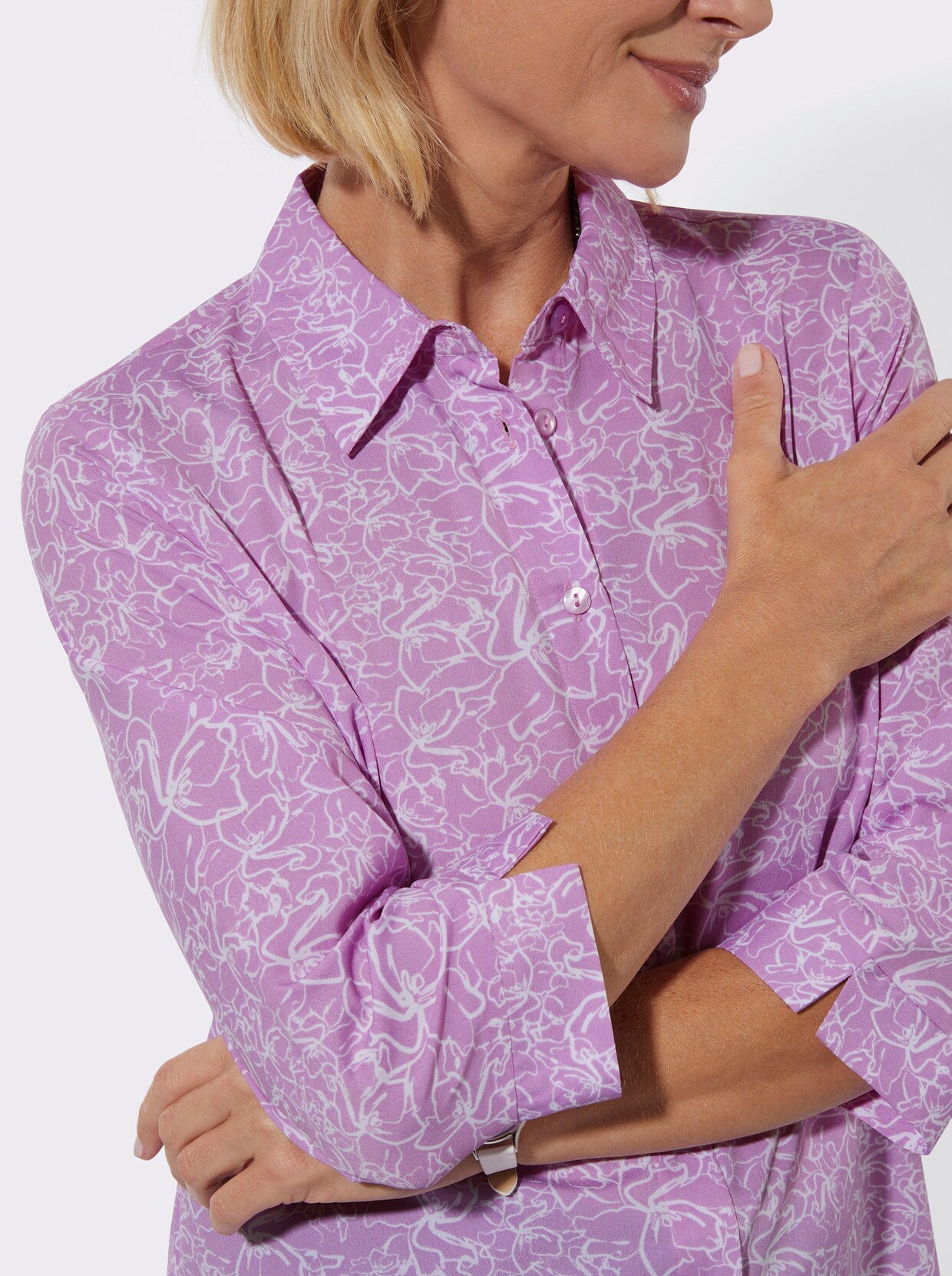 Hemdbluse - orchidee-weiß-bedruckt