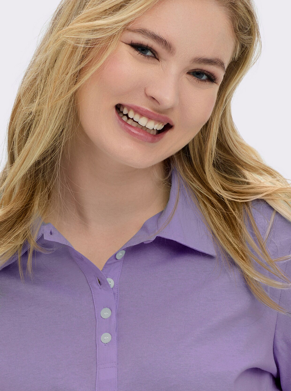 Langarm-Poloshirt in reiner Baumwoll-Qualität - lavendel