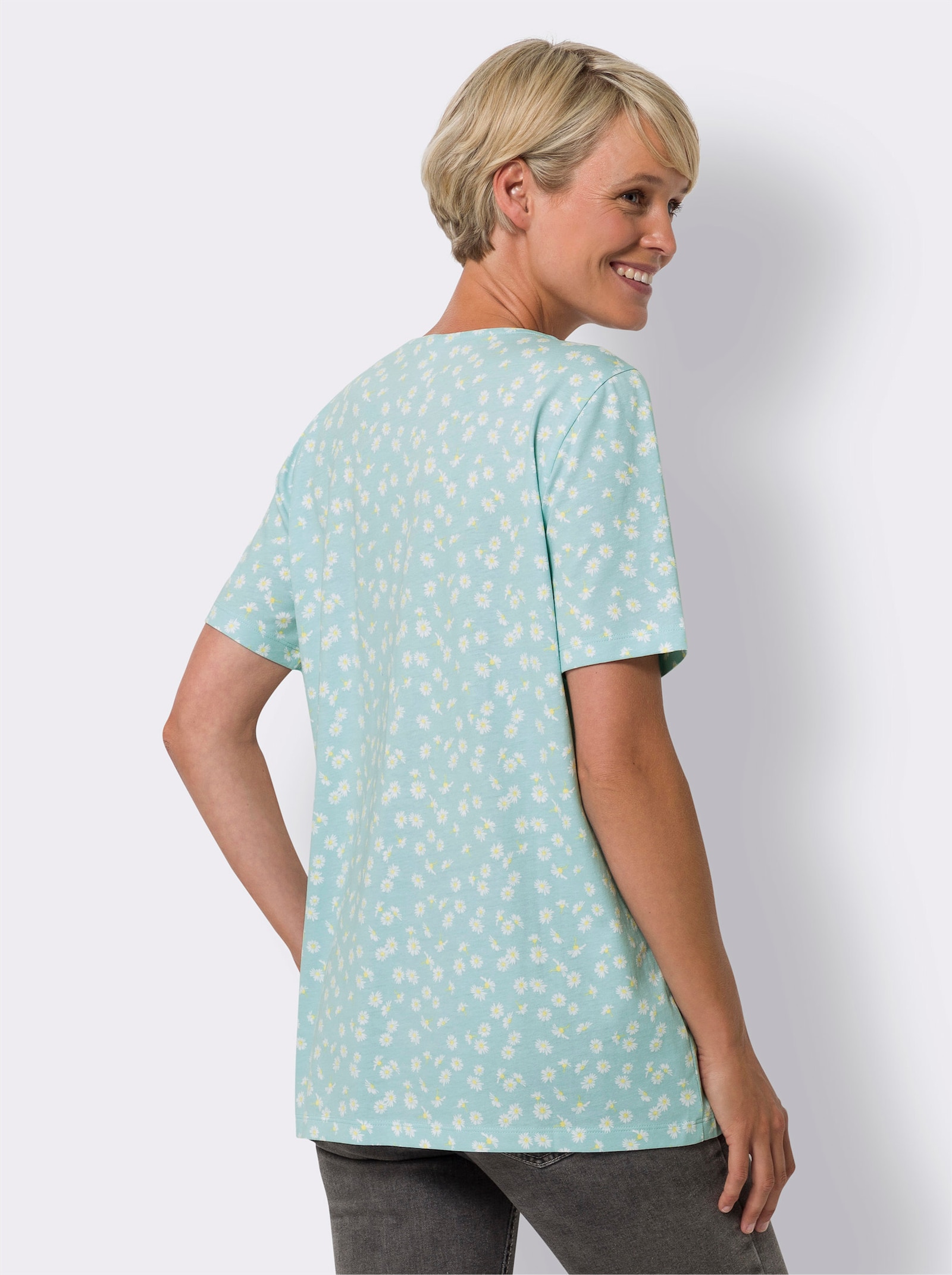 Longshirt mit floralem Druck - mint-weiß-bedruckt