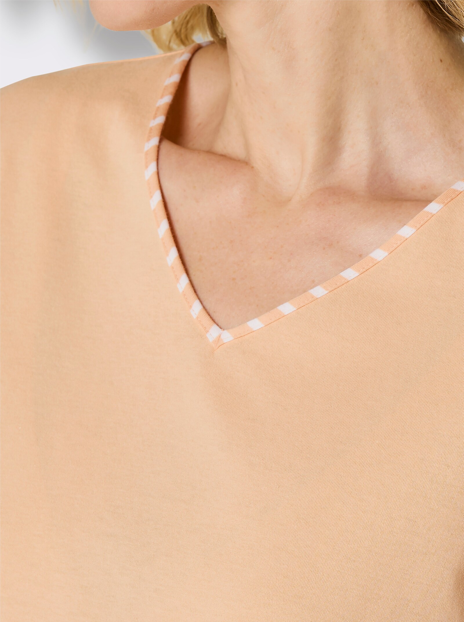 wäschepur Schlafshirt mit Ringelblende - apricot-weiß-geringelt