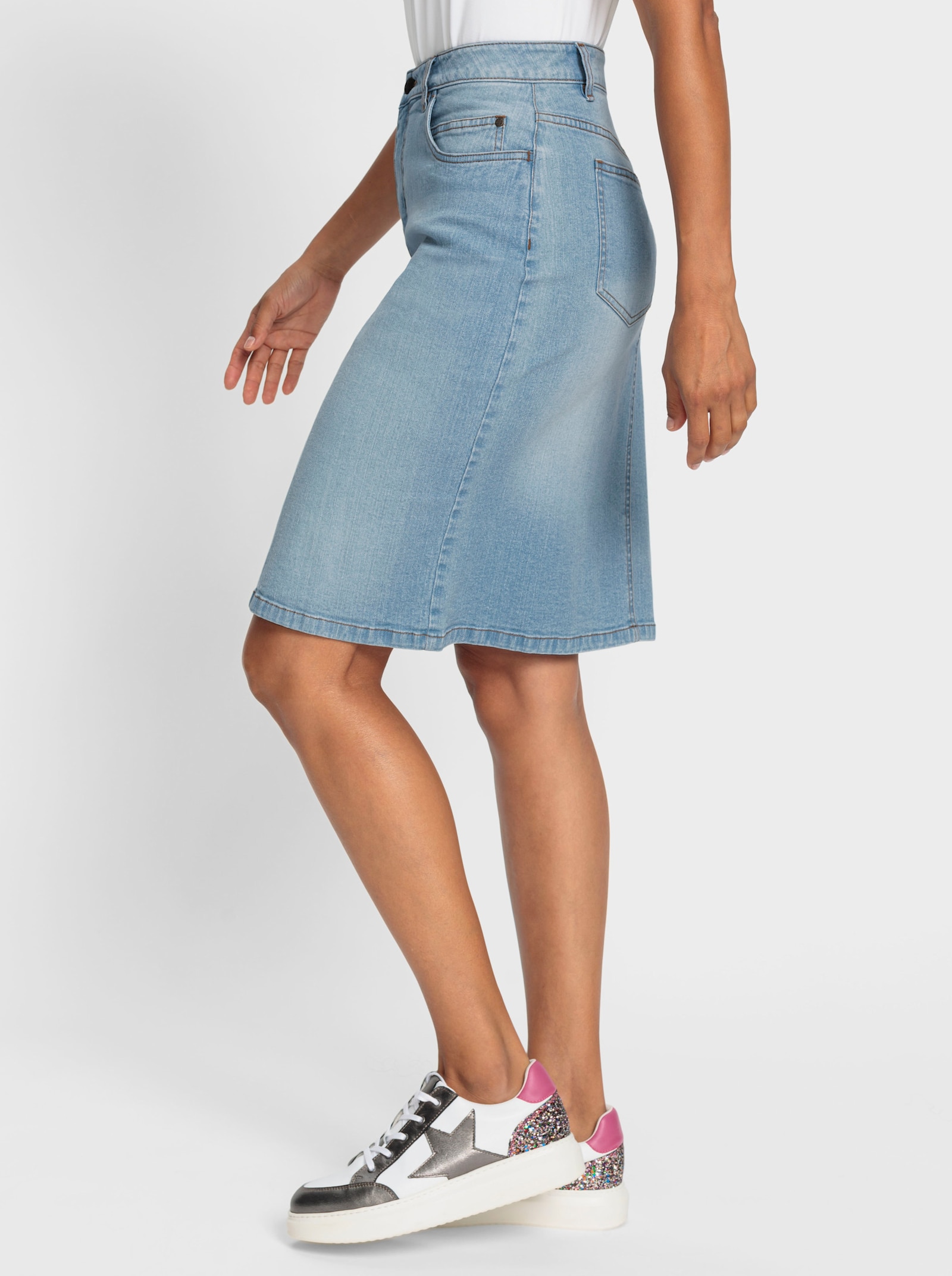 Džíns. sukňa, úzky strih - bielená modrá