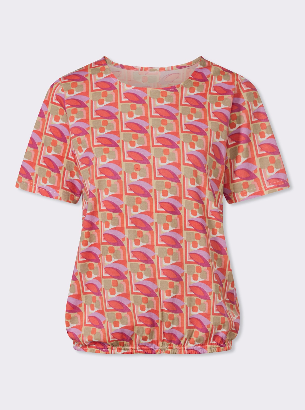 Kurzarmshirt mit grafischem Druckmuster - sesam-koralle-bedruckt