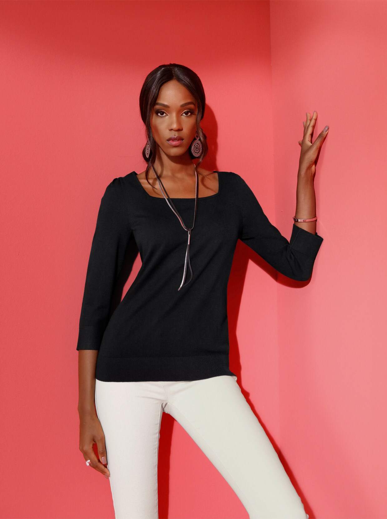 3/4 Arm-Pullover - schwarz
