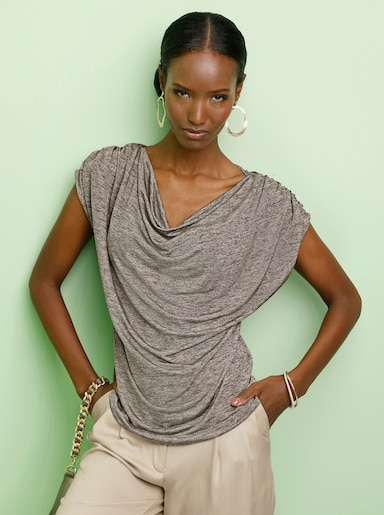 Wasserfallshirt in melierter Optik - sand-meliert