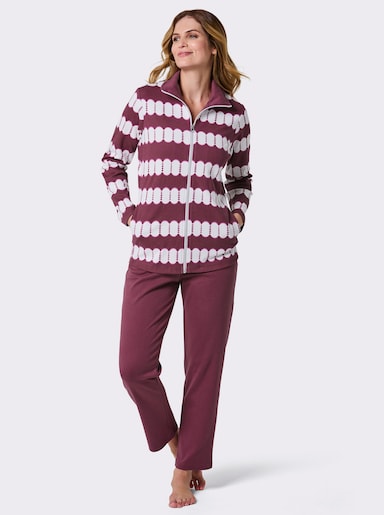 feel good Hausanzug mit 2 Taschen - bordeaux-ecru-bedruckt