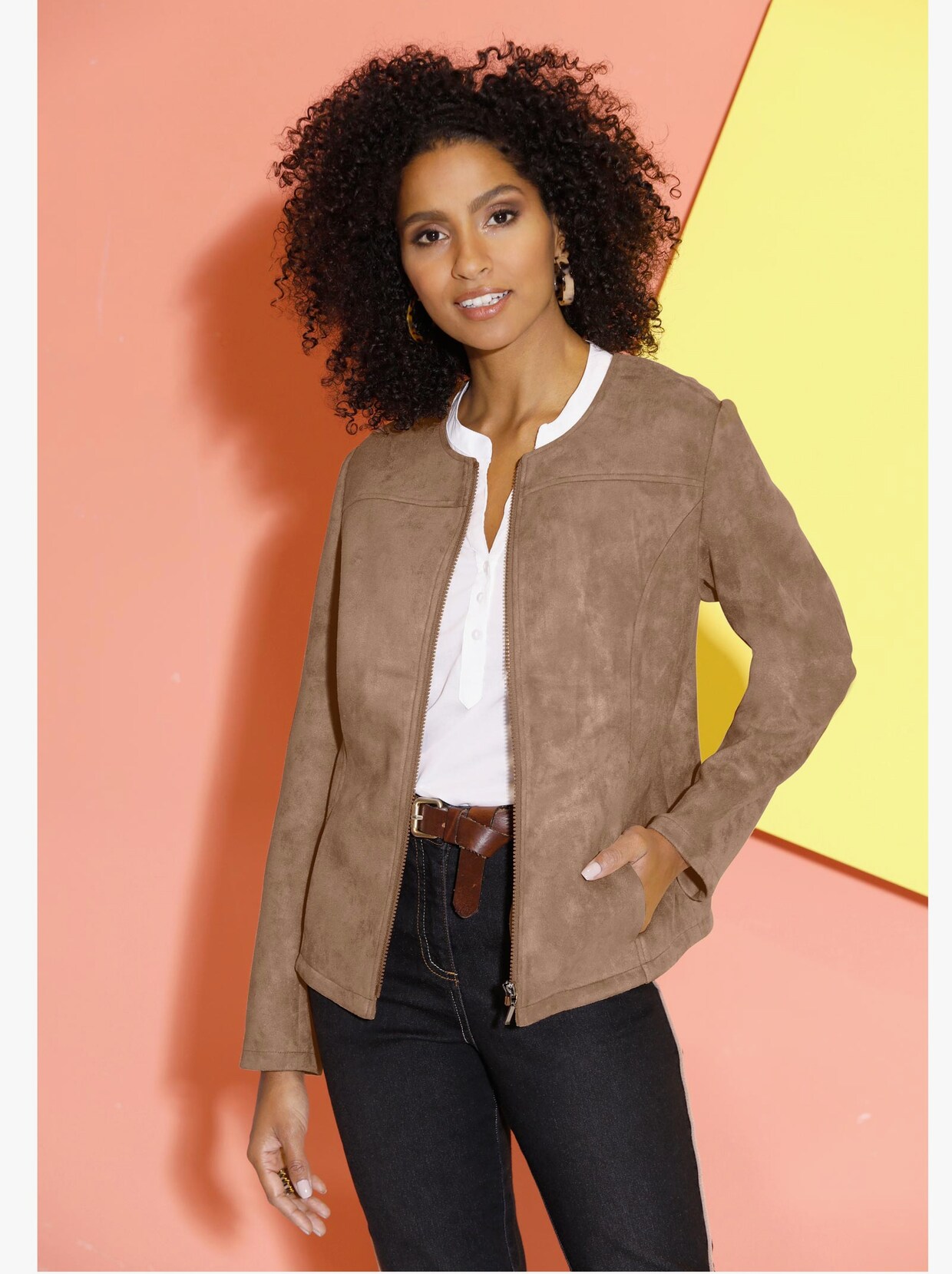 Lederimitat-Blazer - cognac