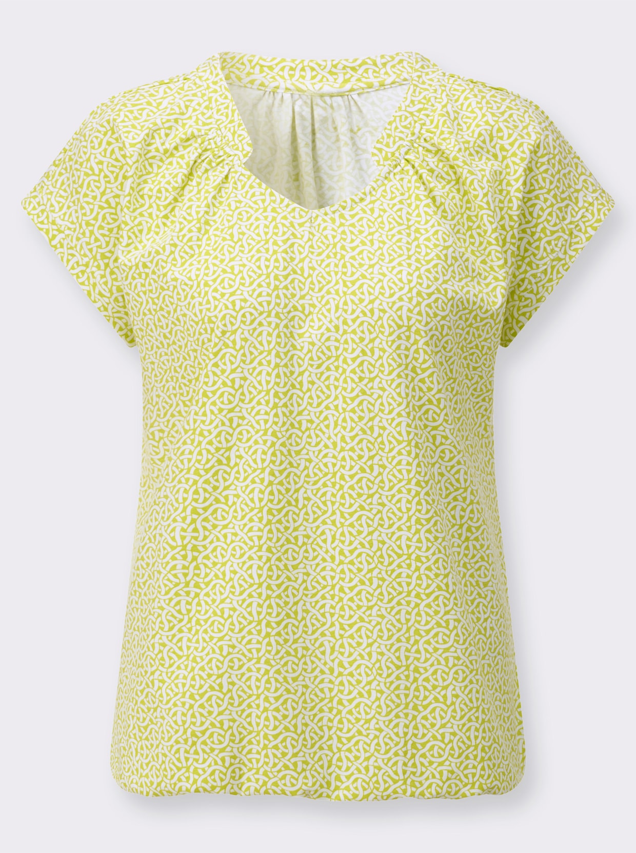 Kurzarmshirt - limone-ecru-bedruckt
