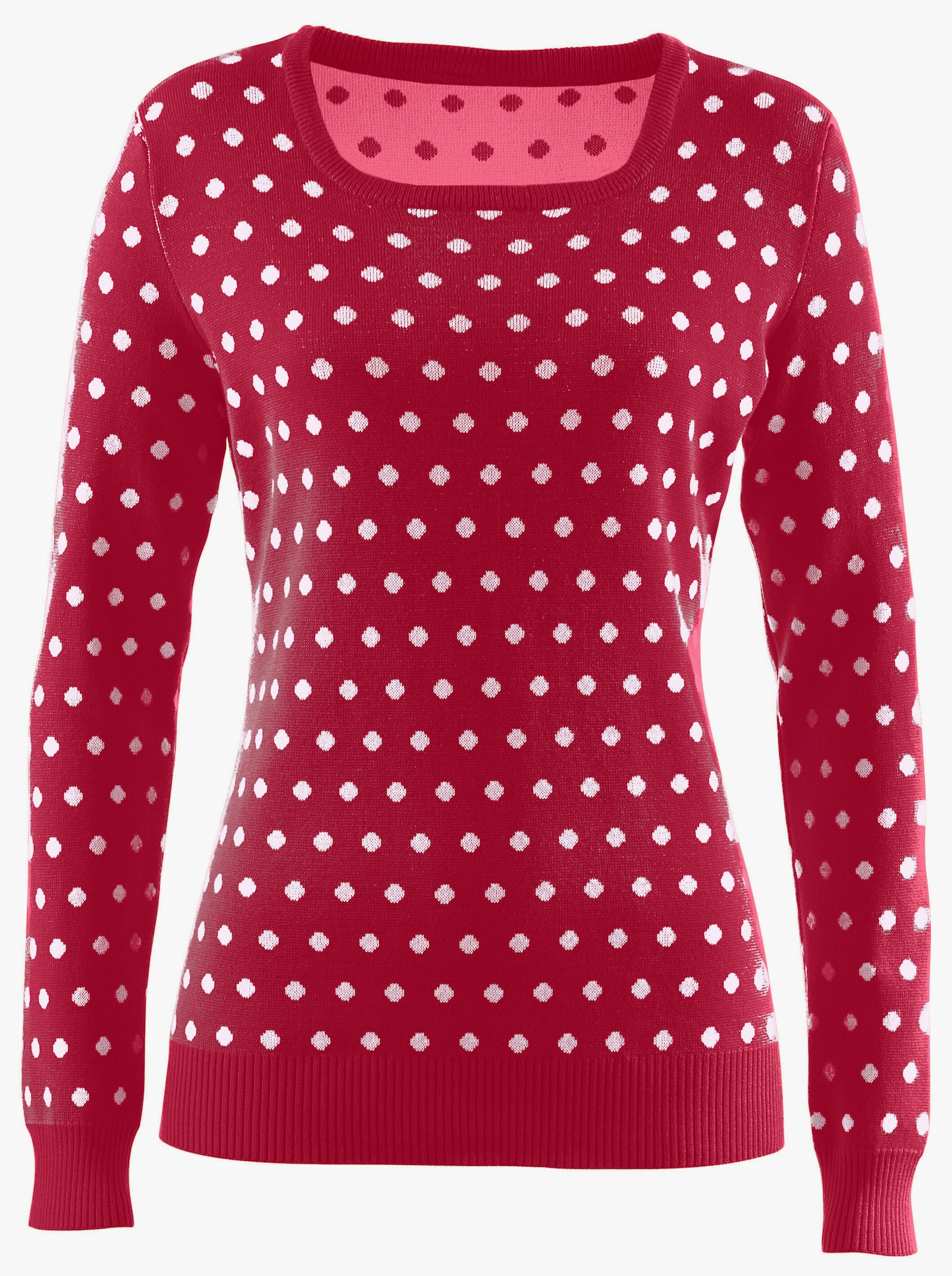 Strickpullover im Tupfen-Dessin - rot-weiß-getupft
