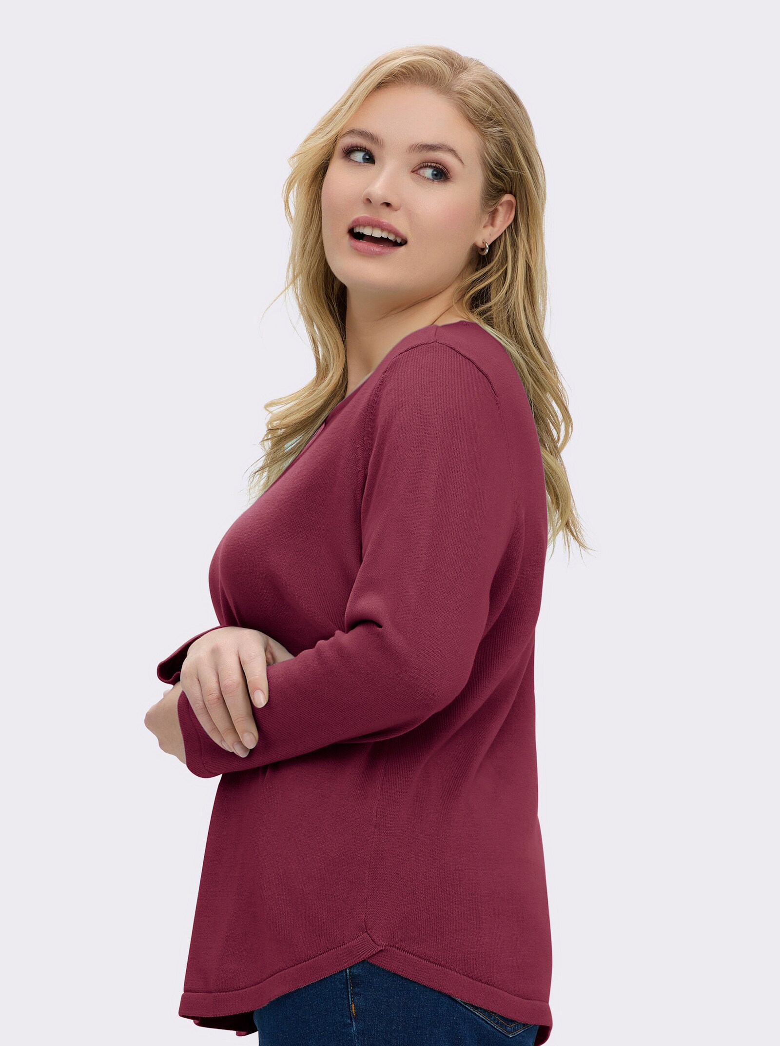 Baumwollpullover mit überlappendem Saum - bordeaux