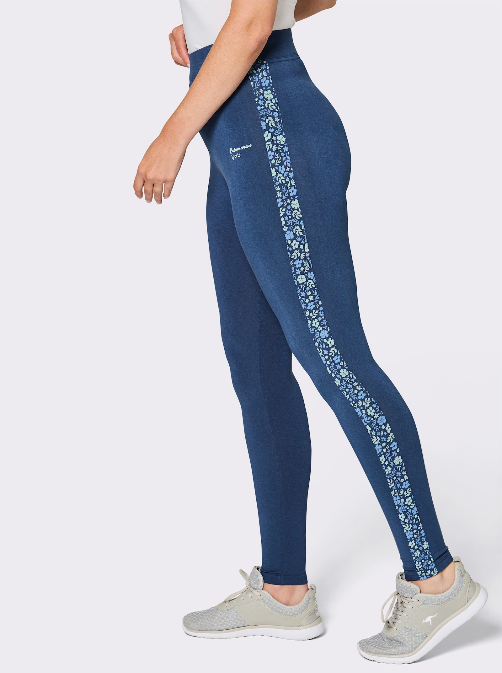 Catamaran Sports Yogalegging met bloemetjesprint - donkerblauw