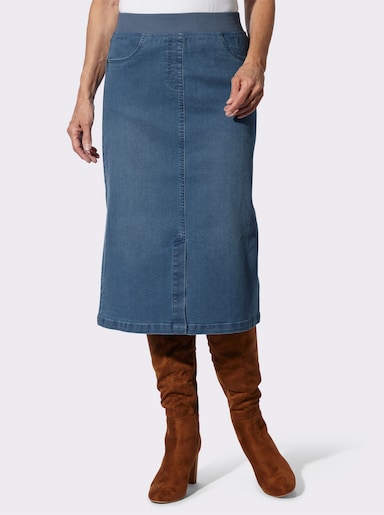 Jeansrock mit geripptem Dehnbund - blue-bleached