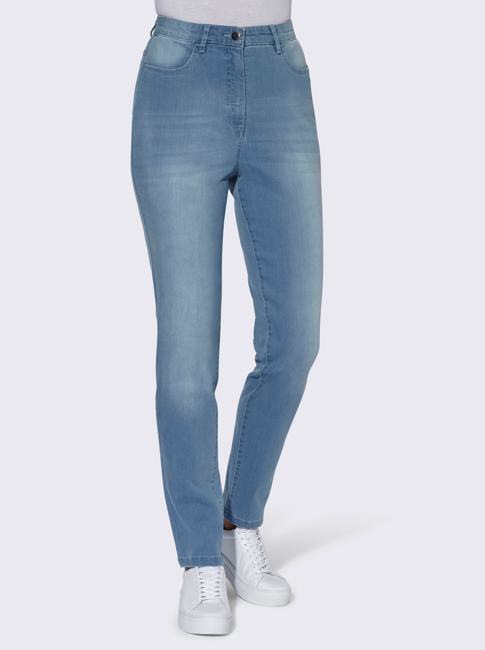 High-waist-Jeans in Karottenform - blue-bleached