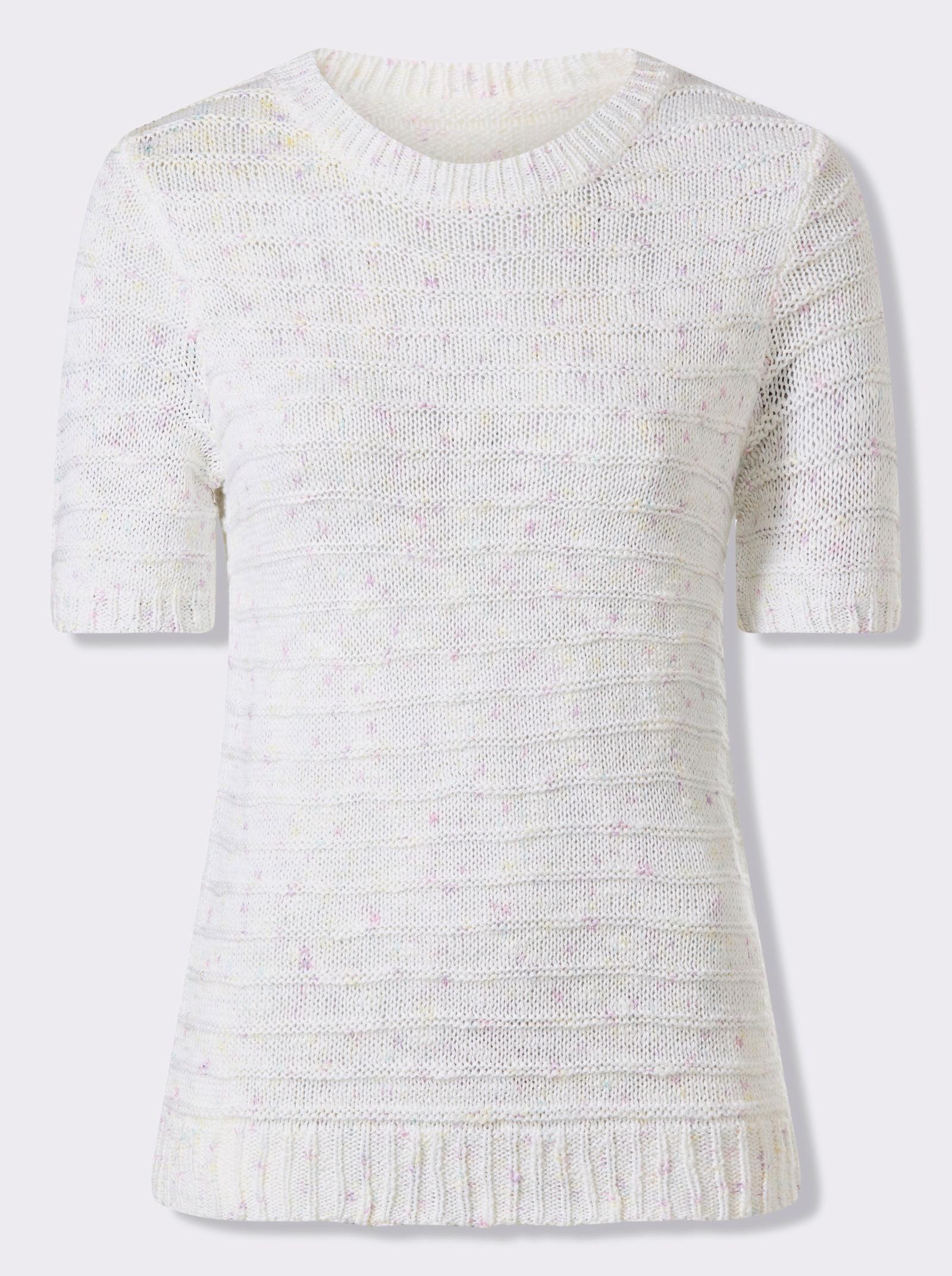 Kurzarmpullover in Rippenstruktur - weiß-gemustert