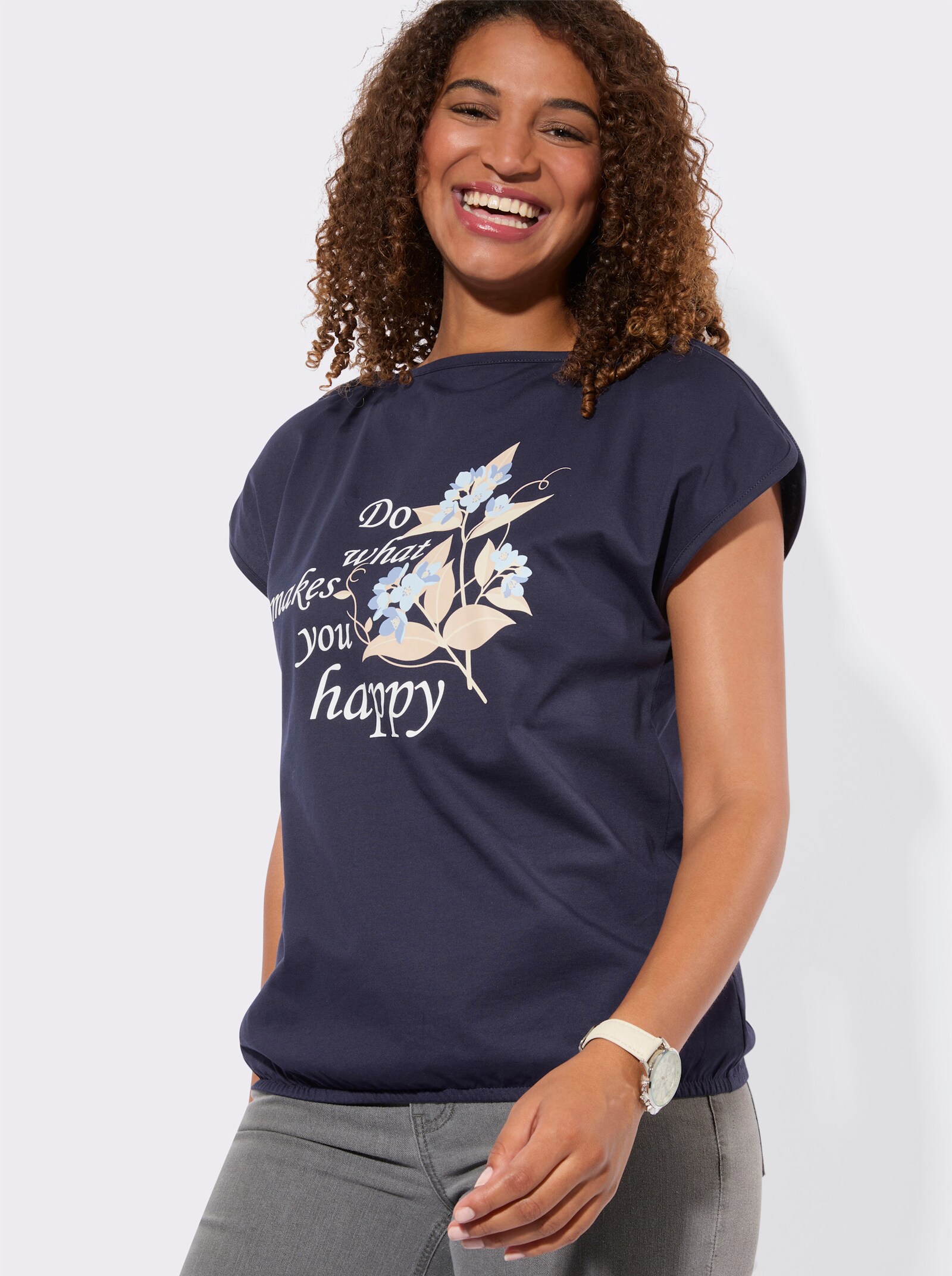 Shirt mit Schriftzug - marine-ecru-bedruckt