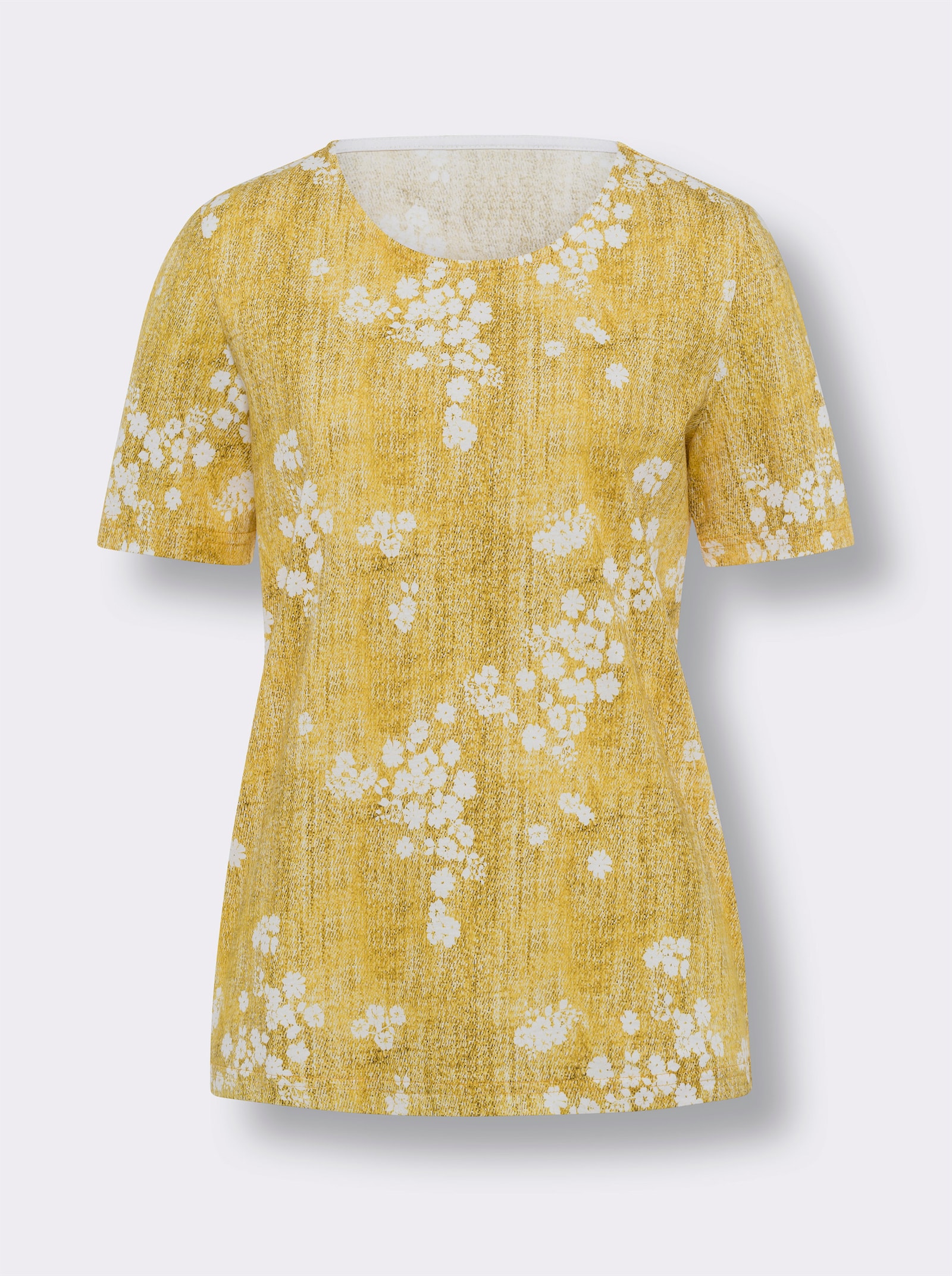 Shirt met korte mouwen in jeanslook - zonnegeel/wit bedrukt