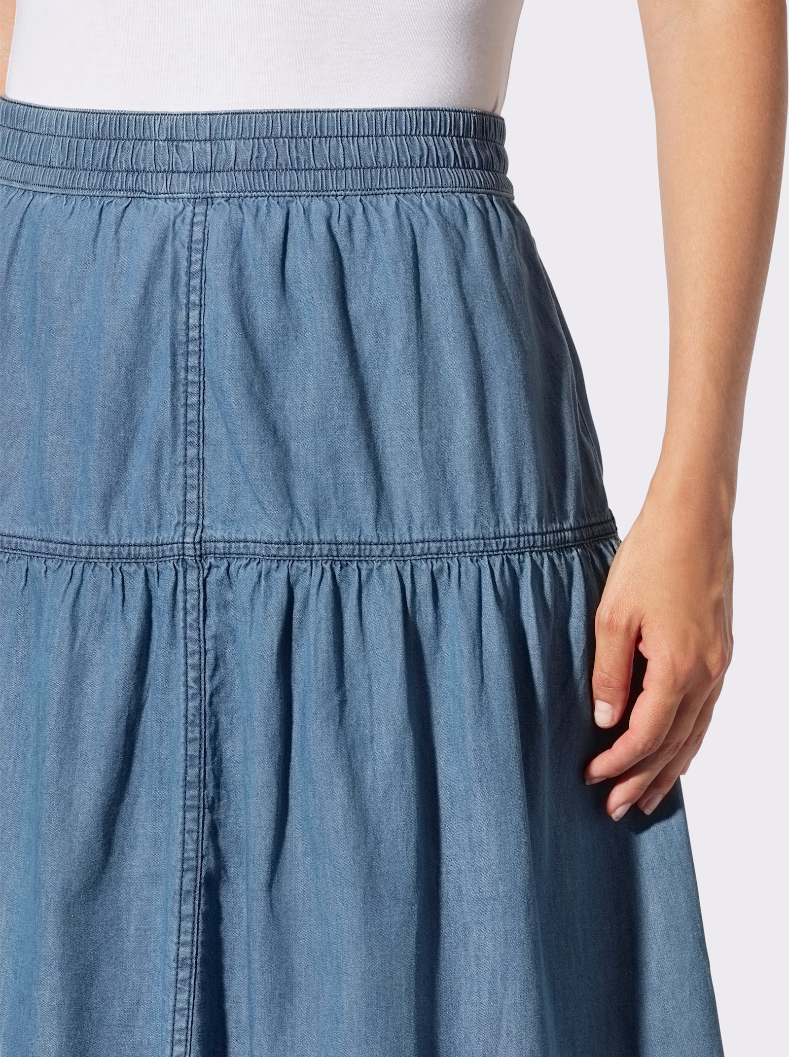 Jeansrock mit Rundum-Dehnbund - blue-bleached + blue-stone-washed