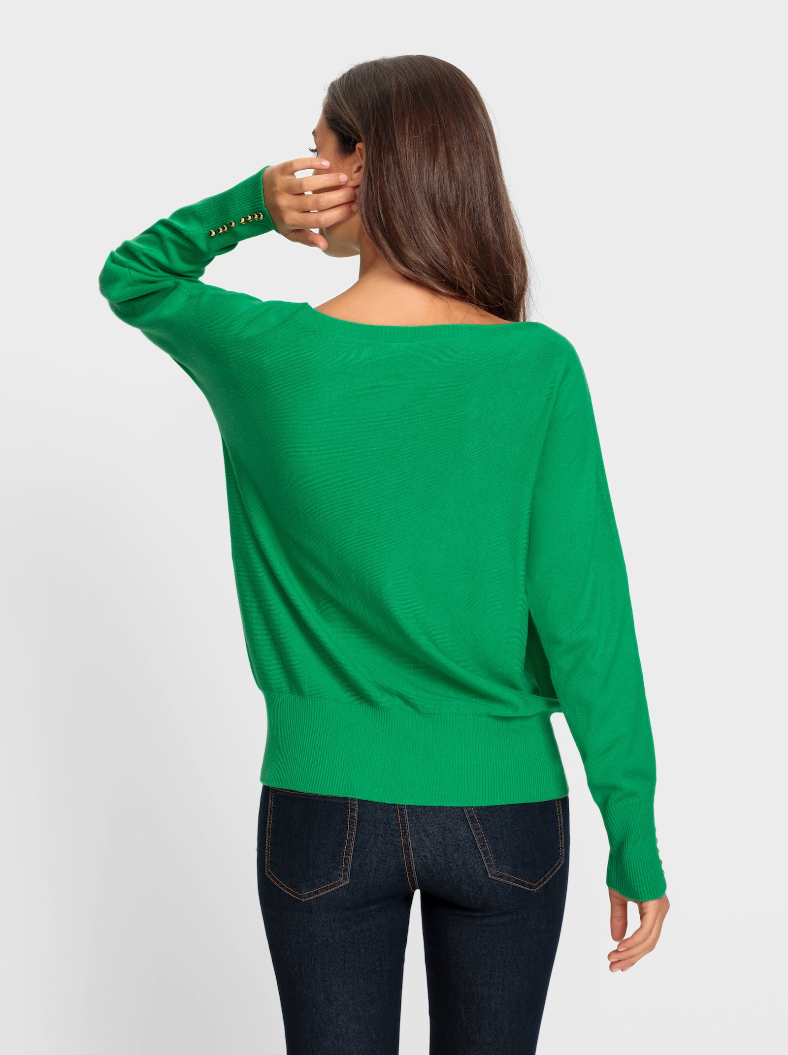 heine Pullover met vleermuismouwen met goudkleurige sierknopen - grasgroen