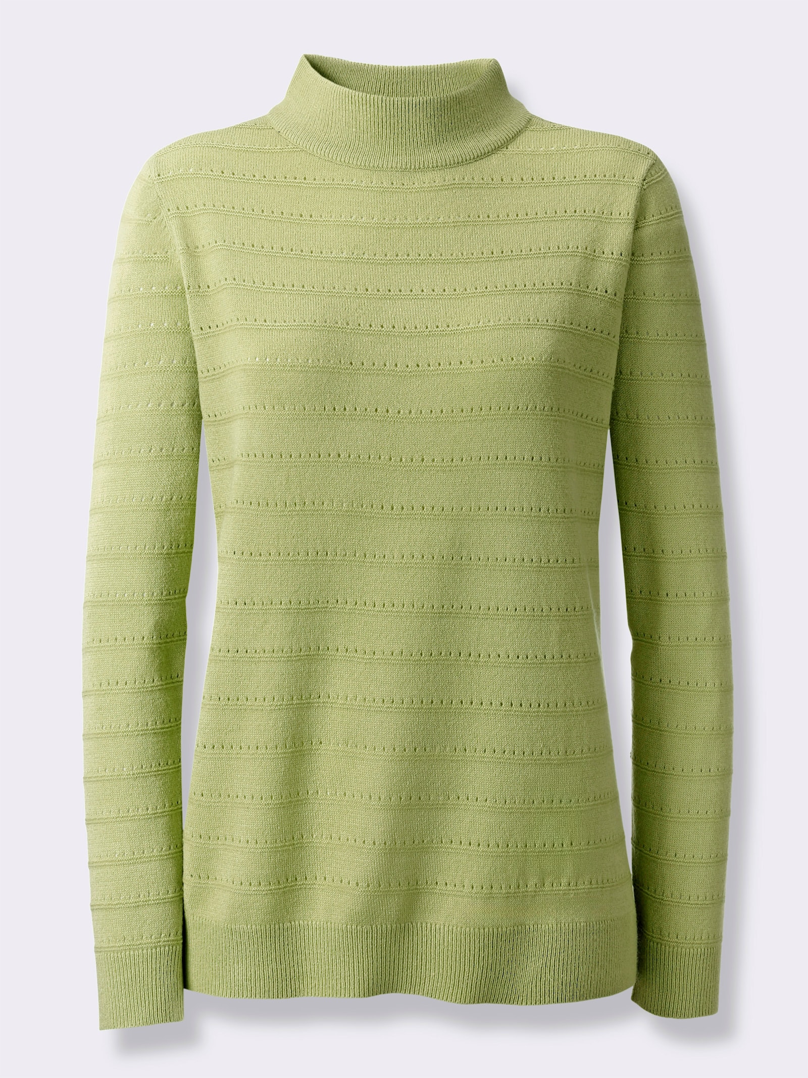 Stehkragenpullover mit Ajour-Muster - lindgrün