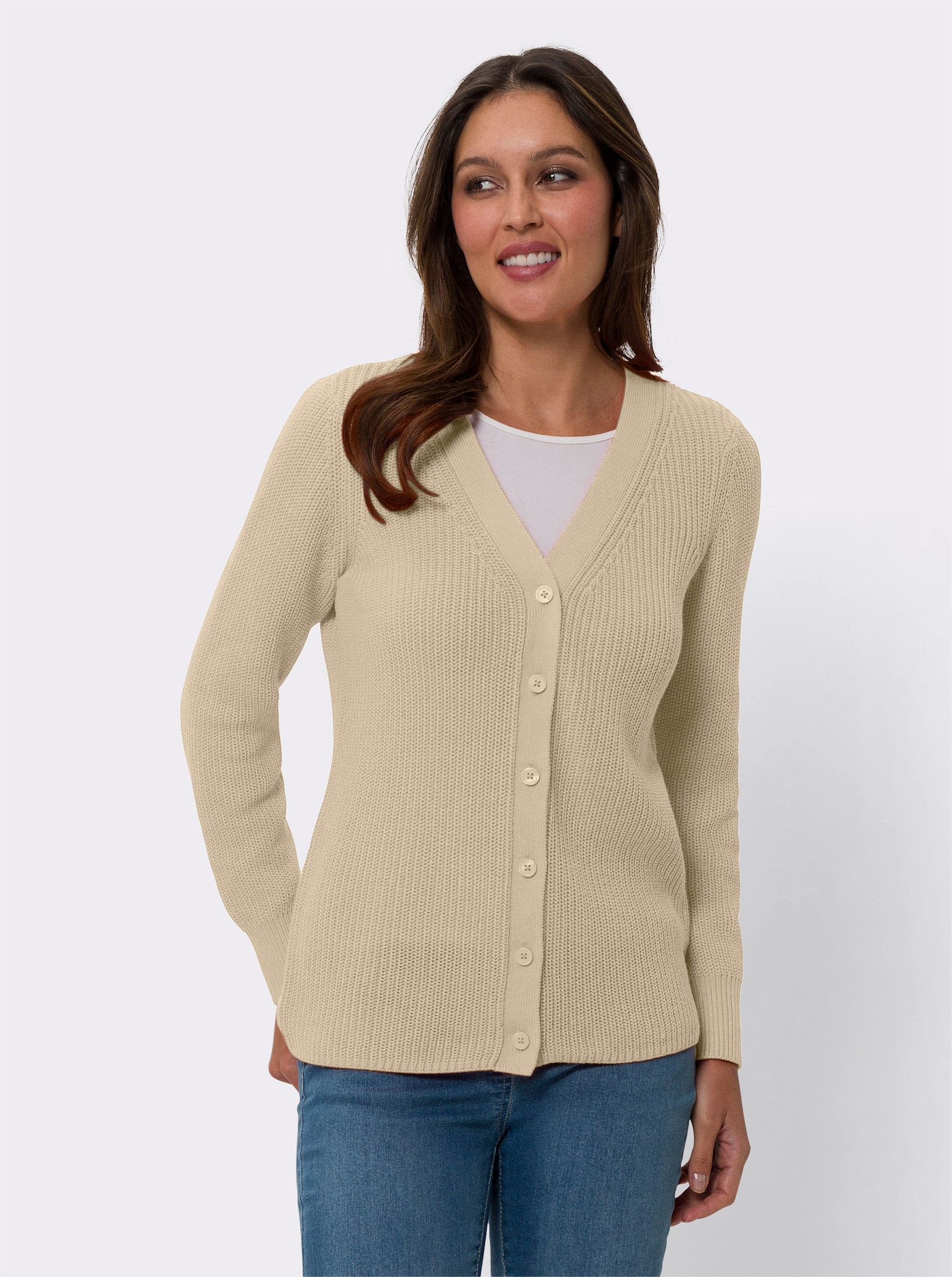 Strickjacke mit V-Ausschnitt - sand