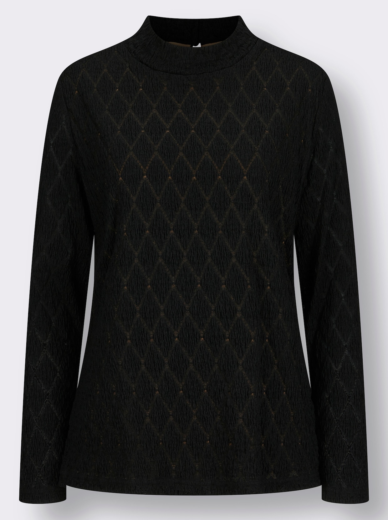 Stehkragenshirt - schwarz-camel-gemustert