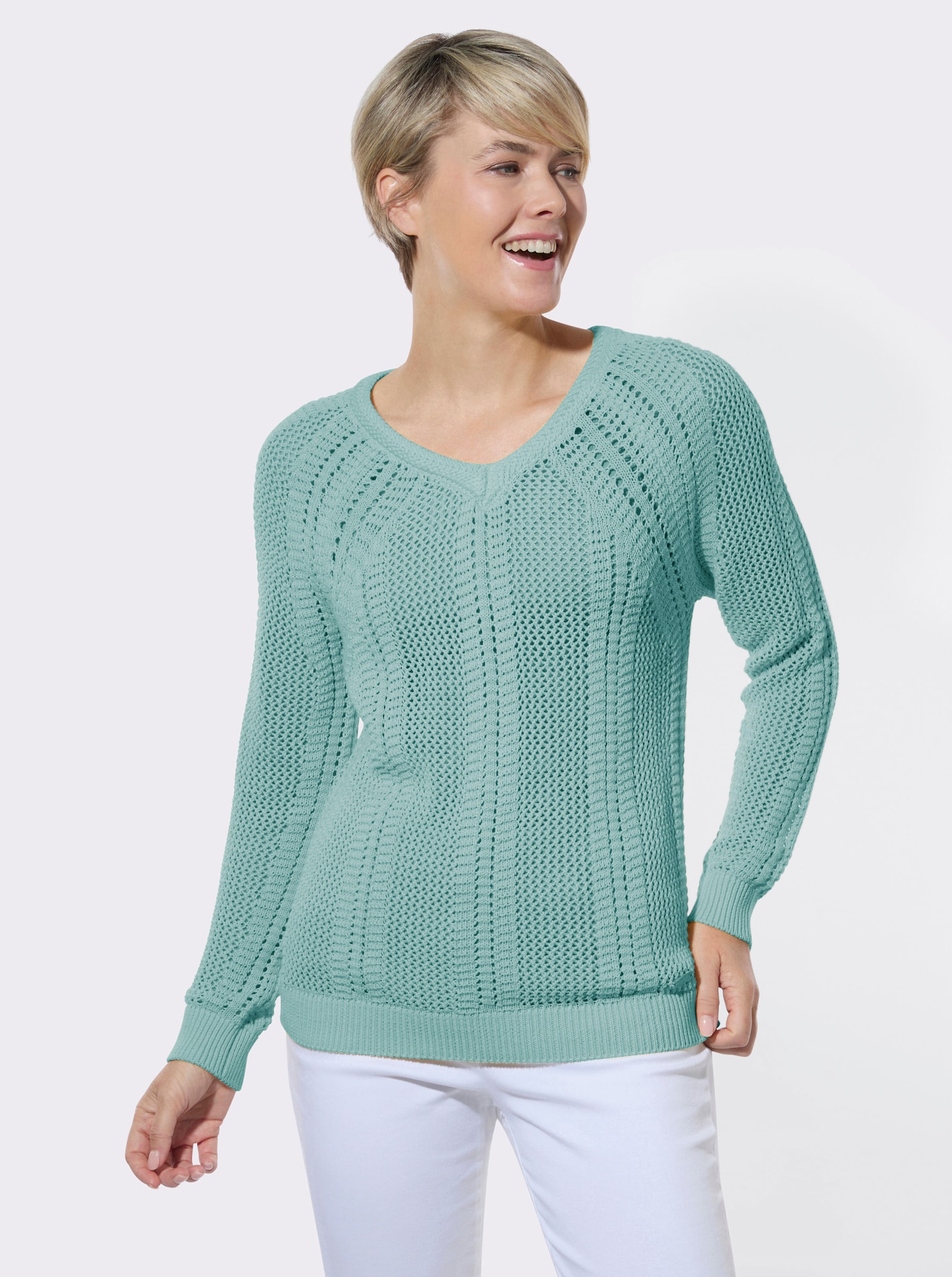 Ajourpullover mit Raglanärmel - mint