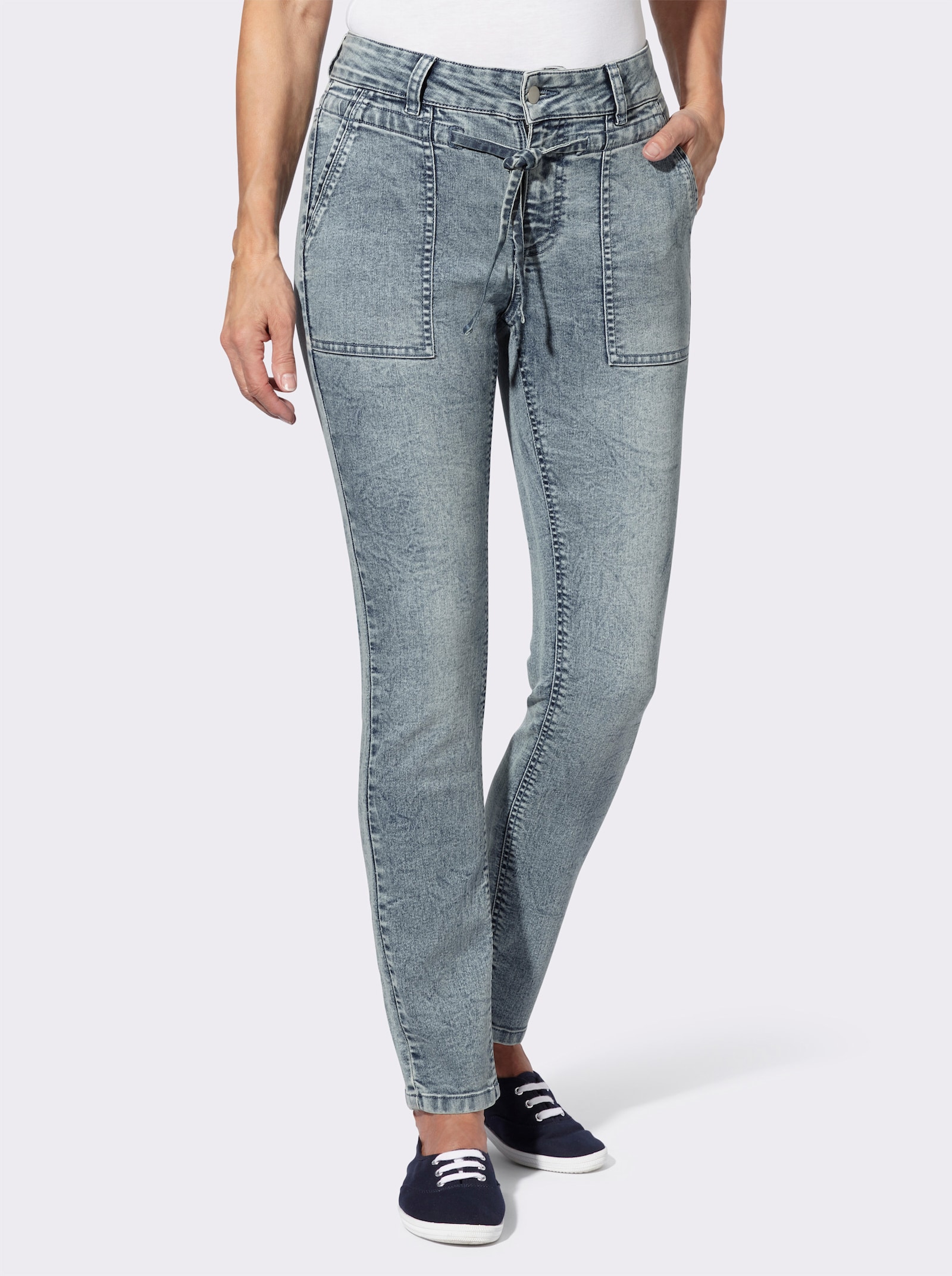 Jeans mit Tunnelzug und Bindeband - blue-bleached